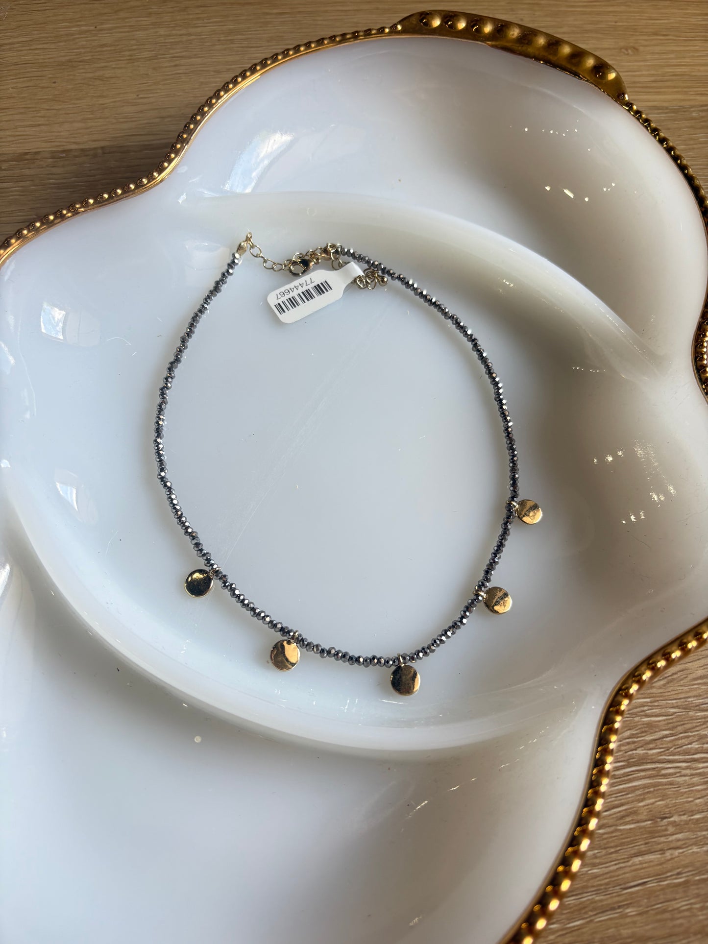 Charcoal Gold Charm Beaded Necklace