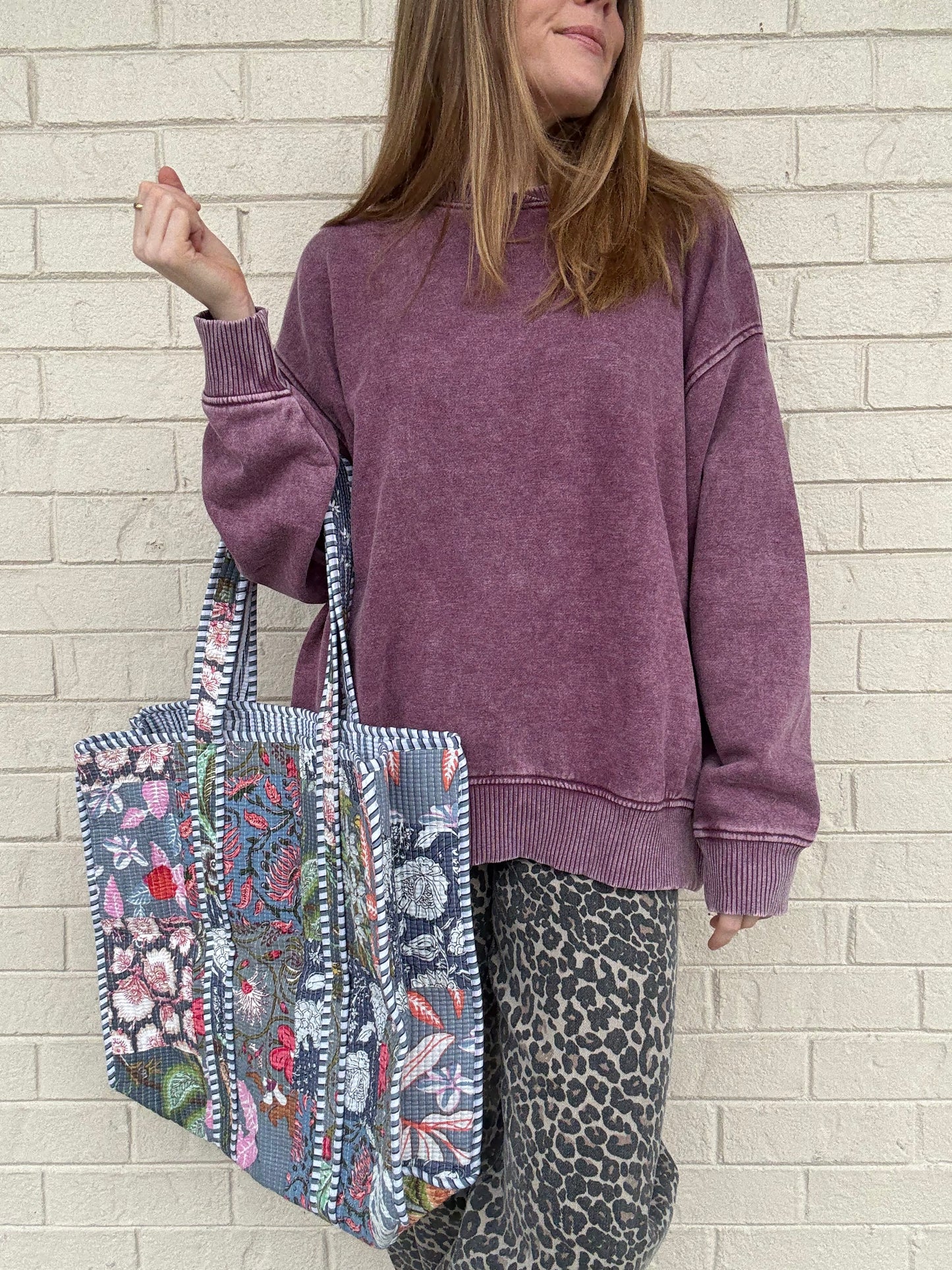 Grey Patchwork Quilted Tote