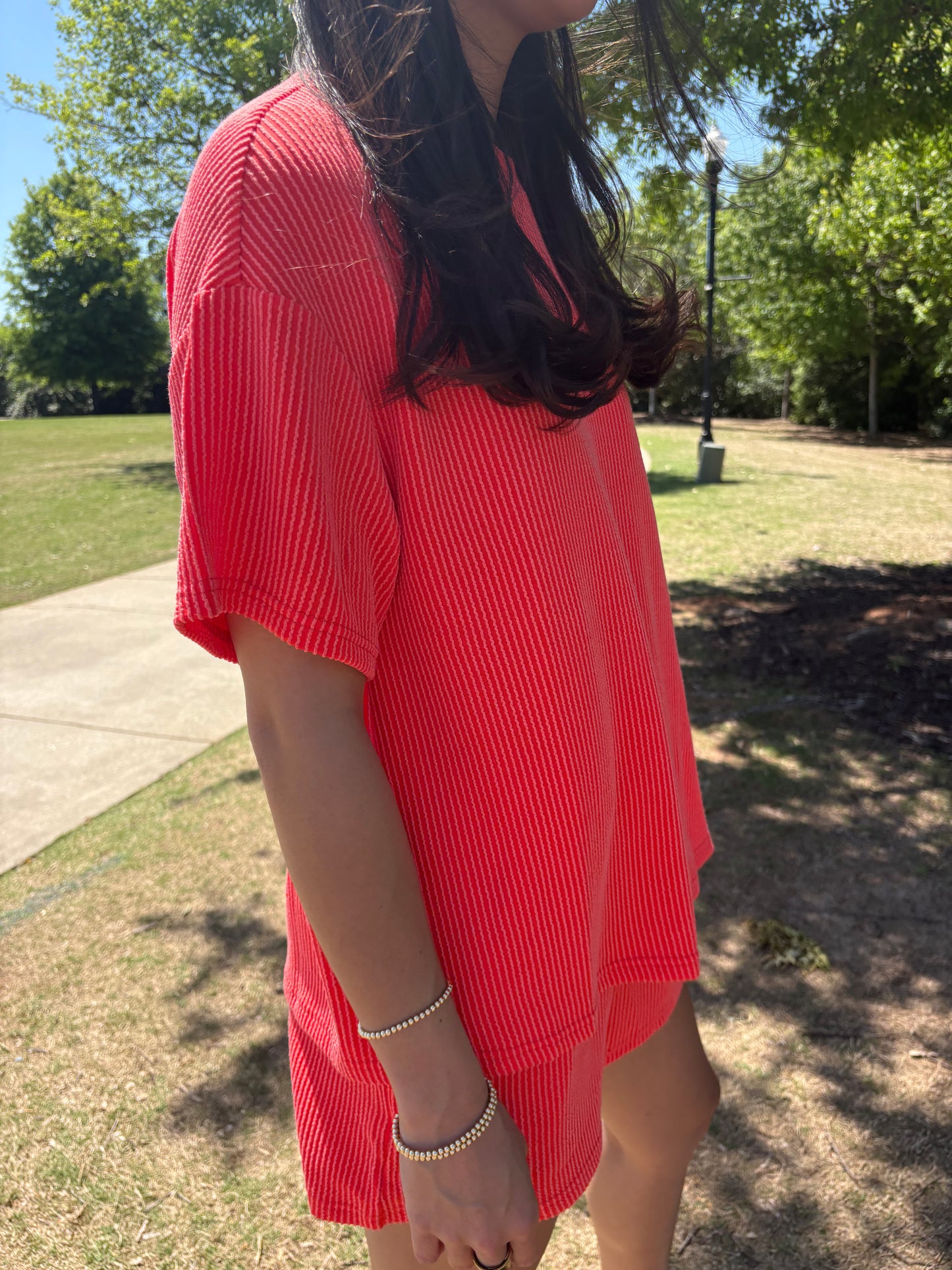 Coral Ribbed Matching Set