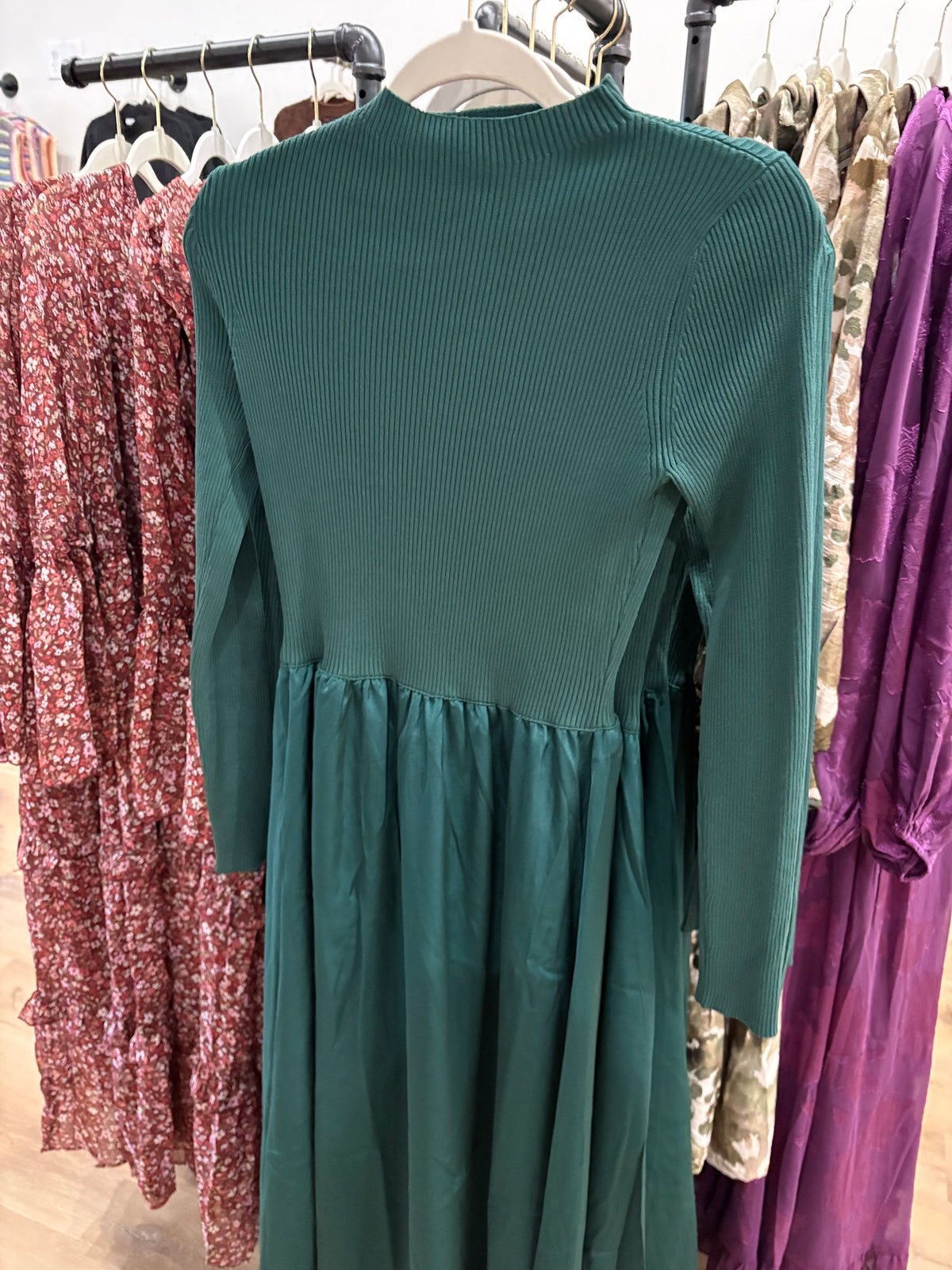 Emerald Satin Twofer Midi Dress