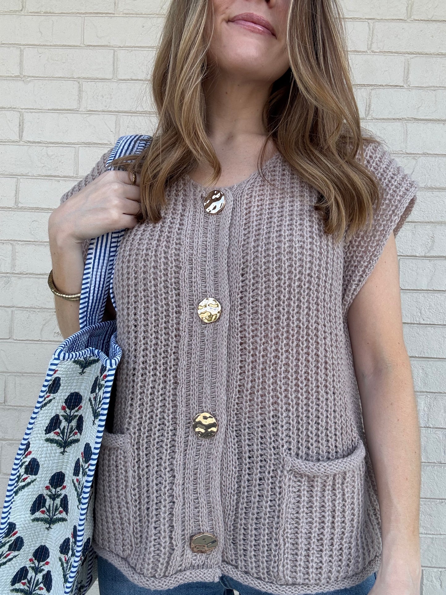 Marcy Mocha Button Sweater Vest