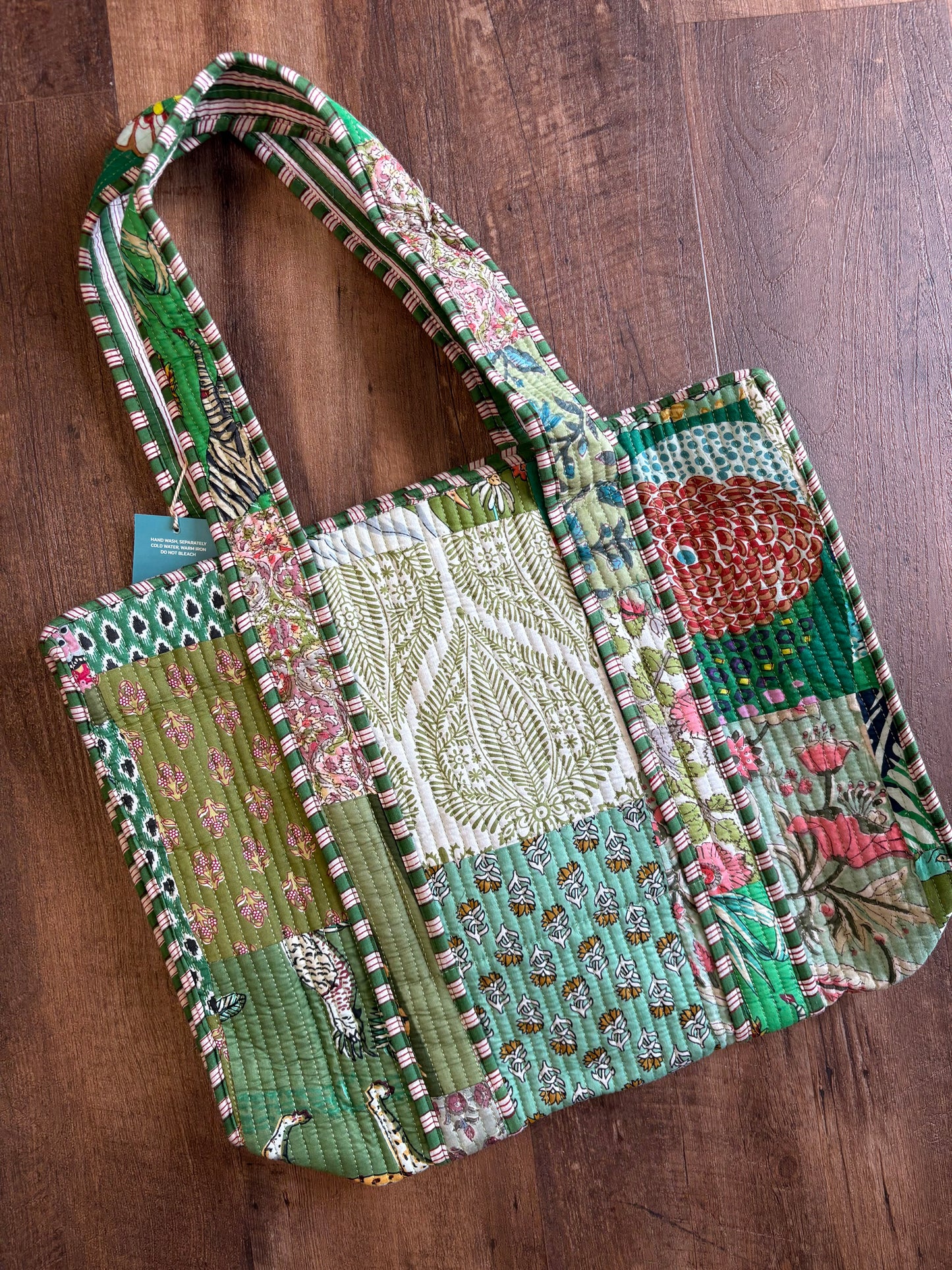 Green Quilted Square Tote