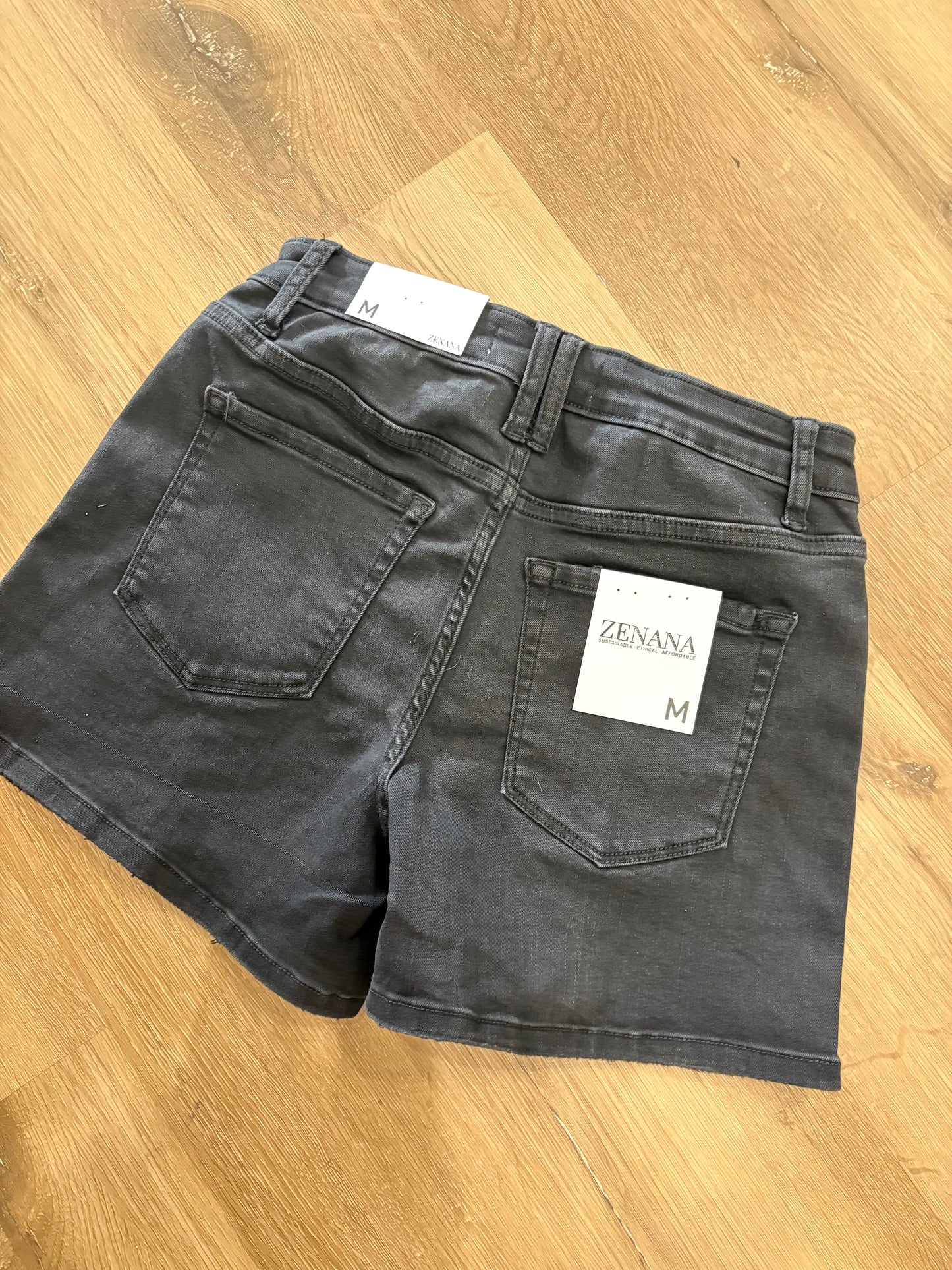 Black Denim Utility Shorts