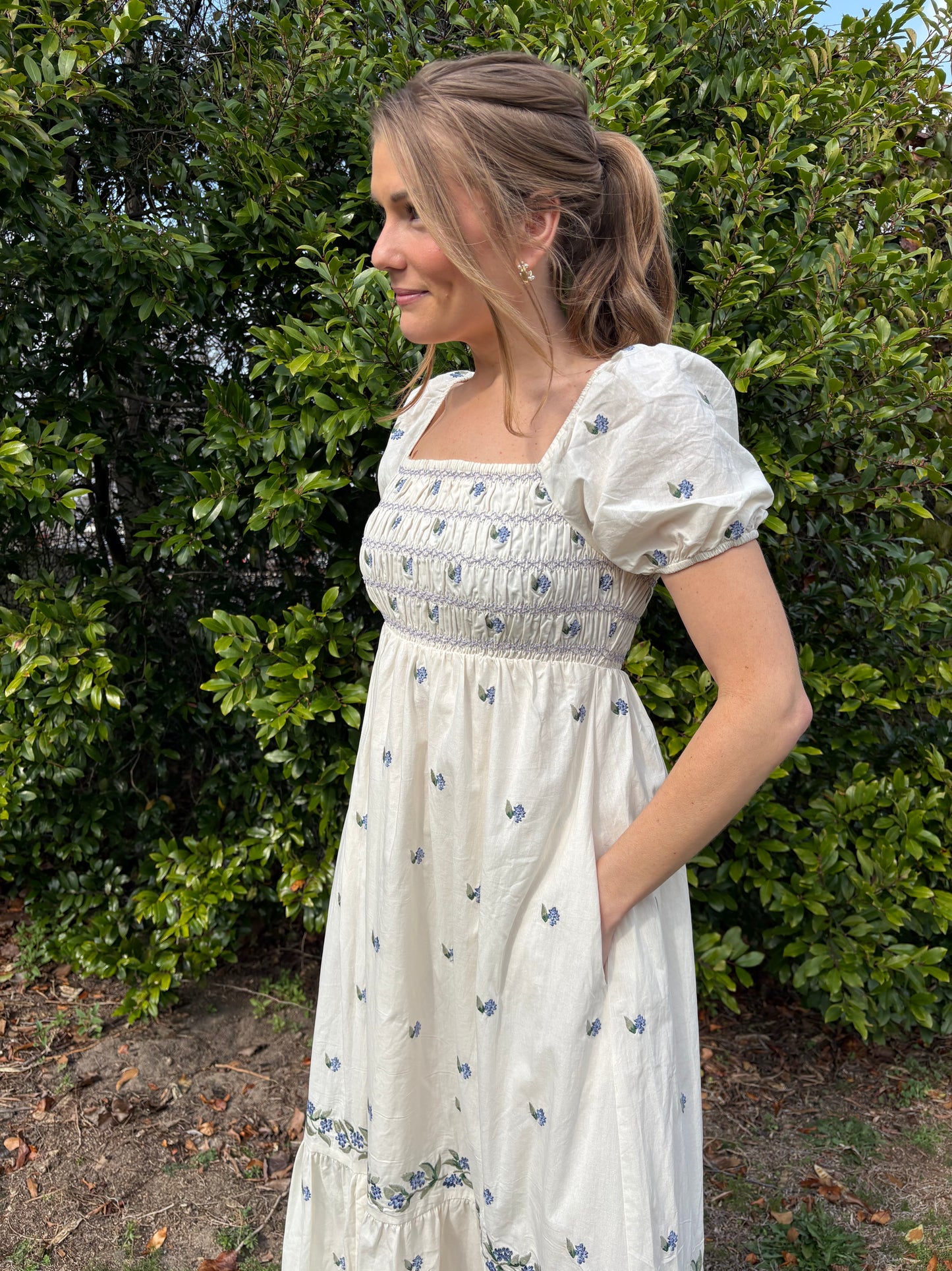 Ivory Embroidered Cotton Maxi Dress