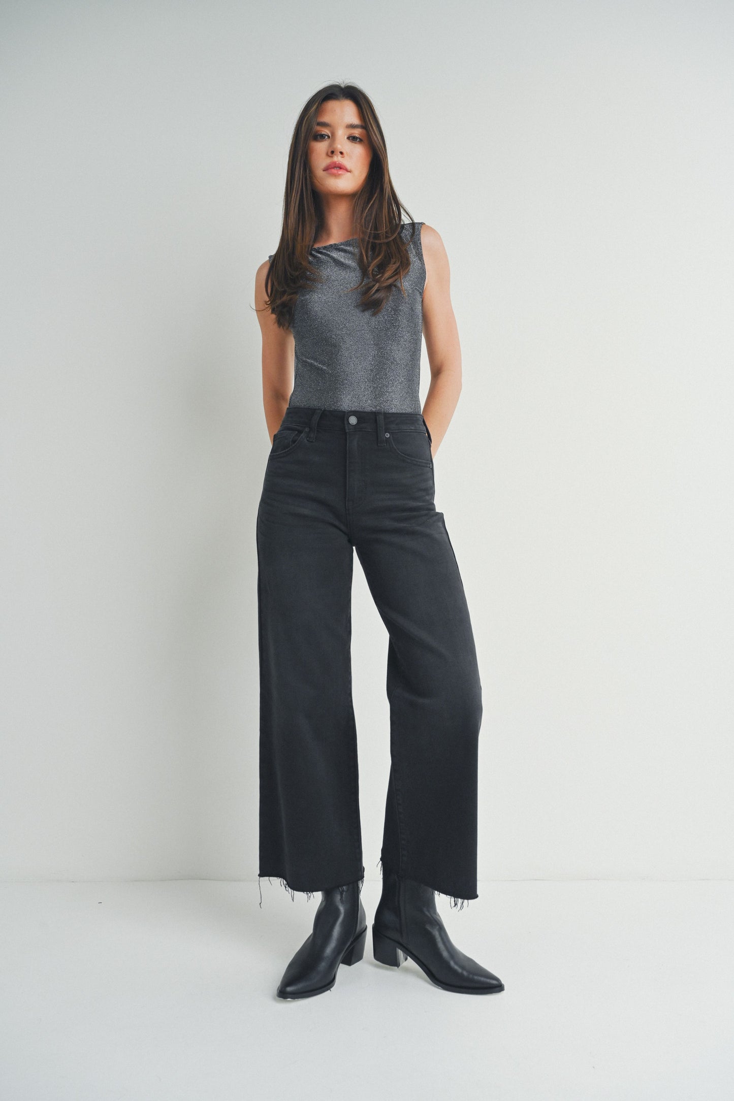 Black Slim Wide Leg Denim