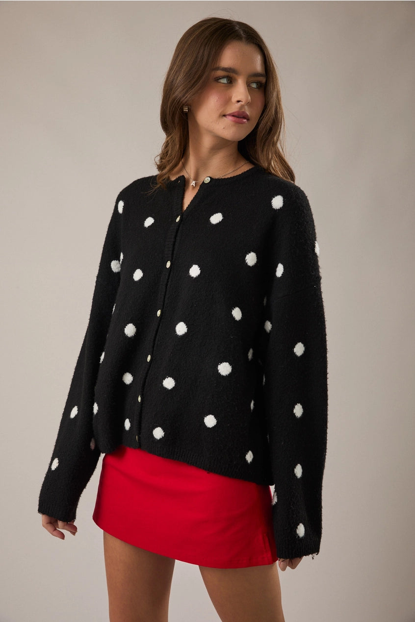 Black and White Polkadot Cardigan