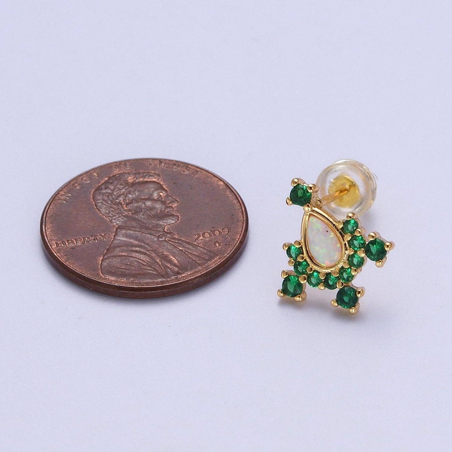 14K Gold Filled Teardrop White Opal Green Stud Earrings