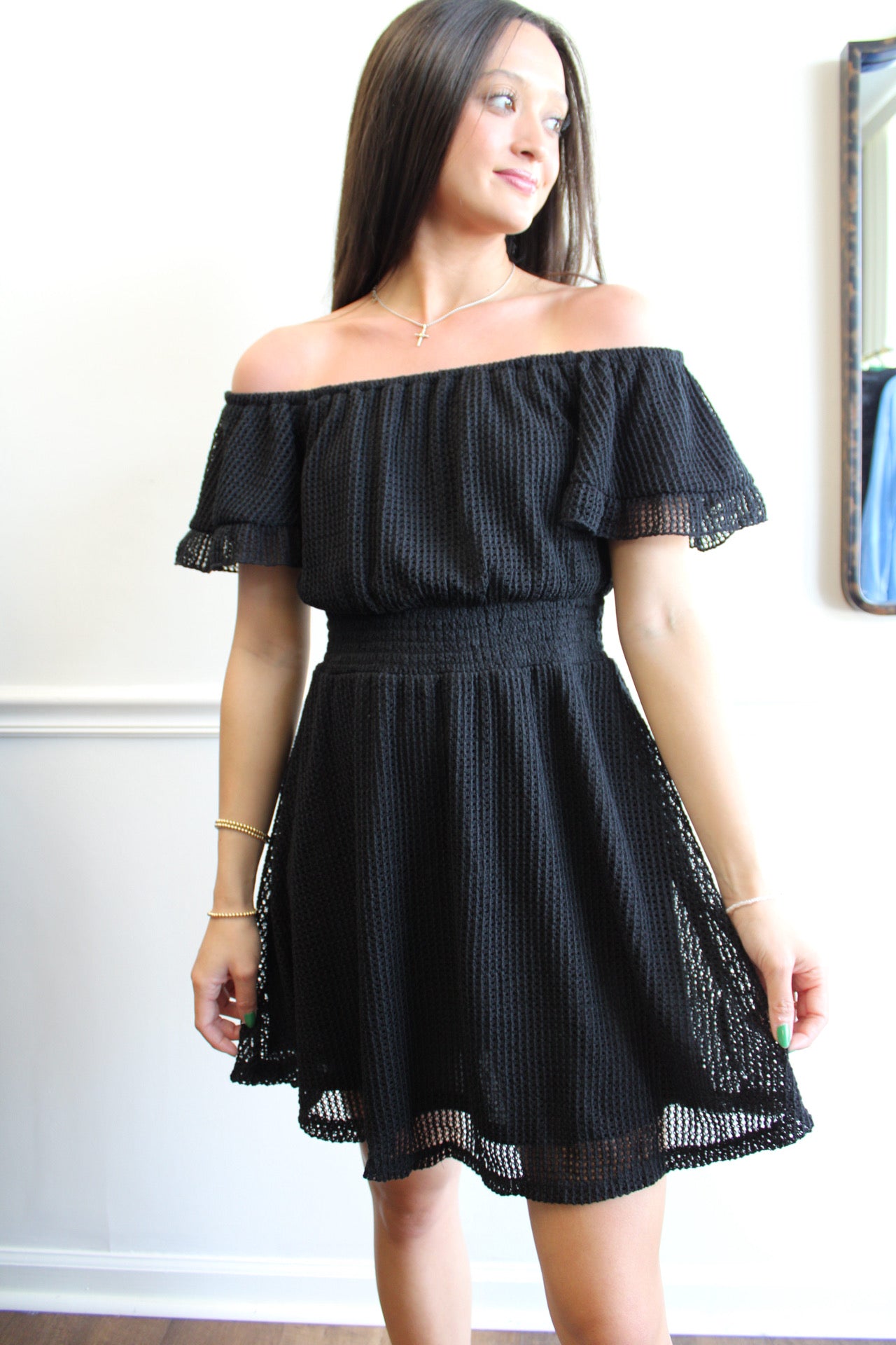 Black Crochet Mini Dress