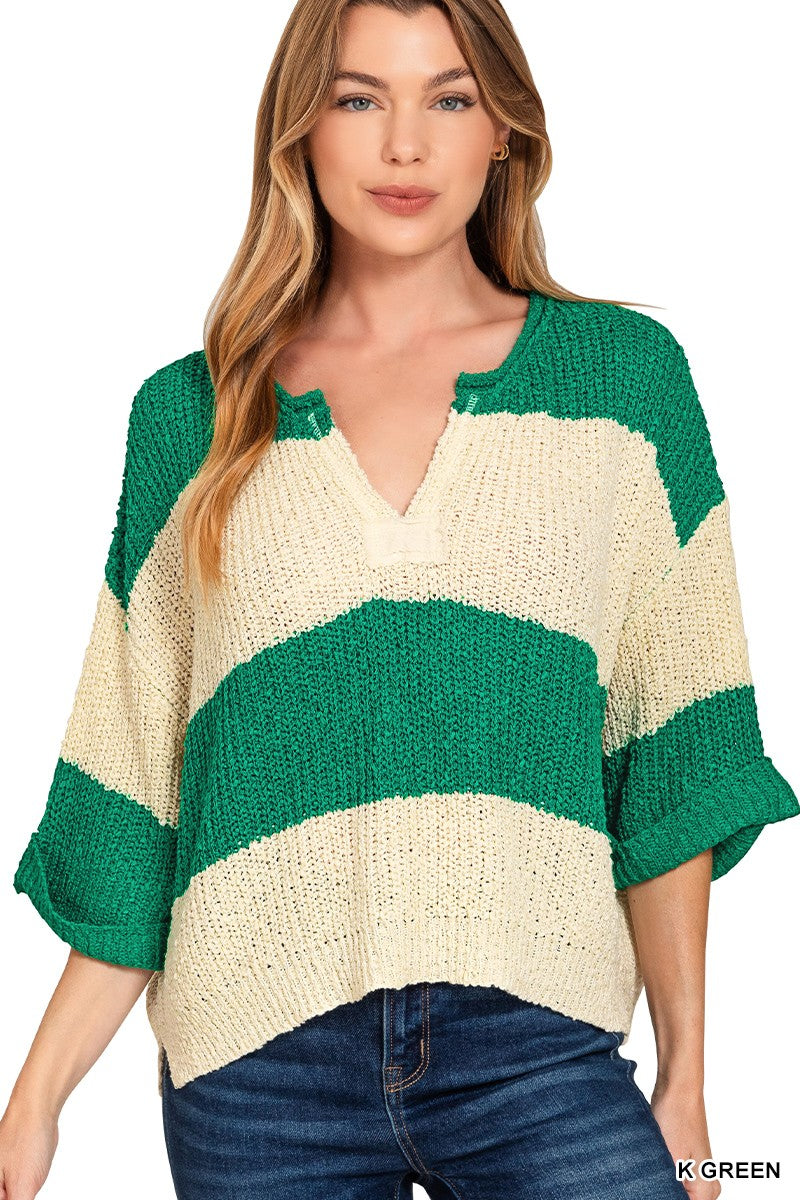 Wren Kelly Green Striped Sweater Top