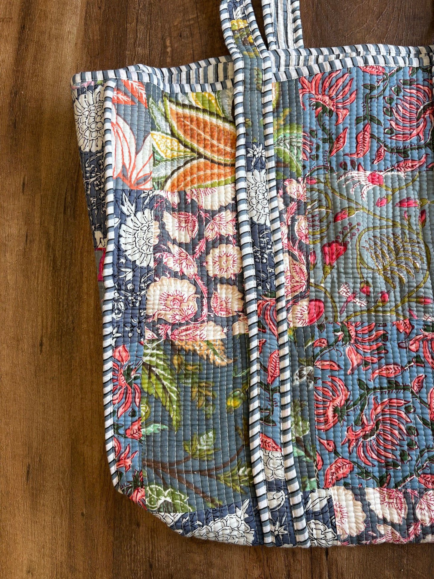 Grey Patchwork Large Quilted Tote