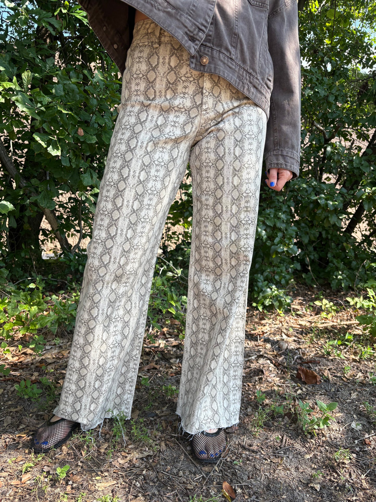 Beige Snake Denim Pants