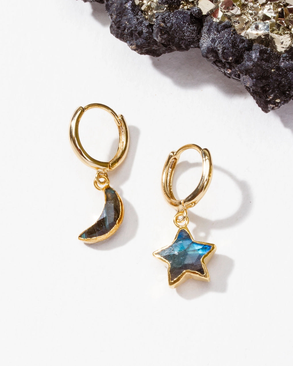 Sky Gazing Mismatched Hoop Labradorite Earrings