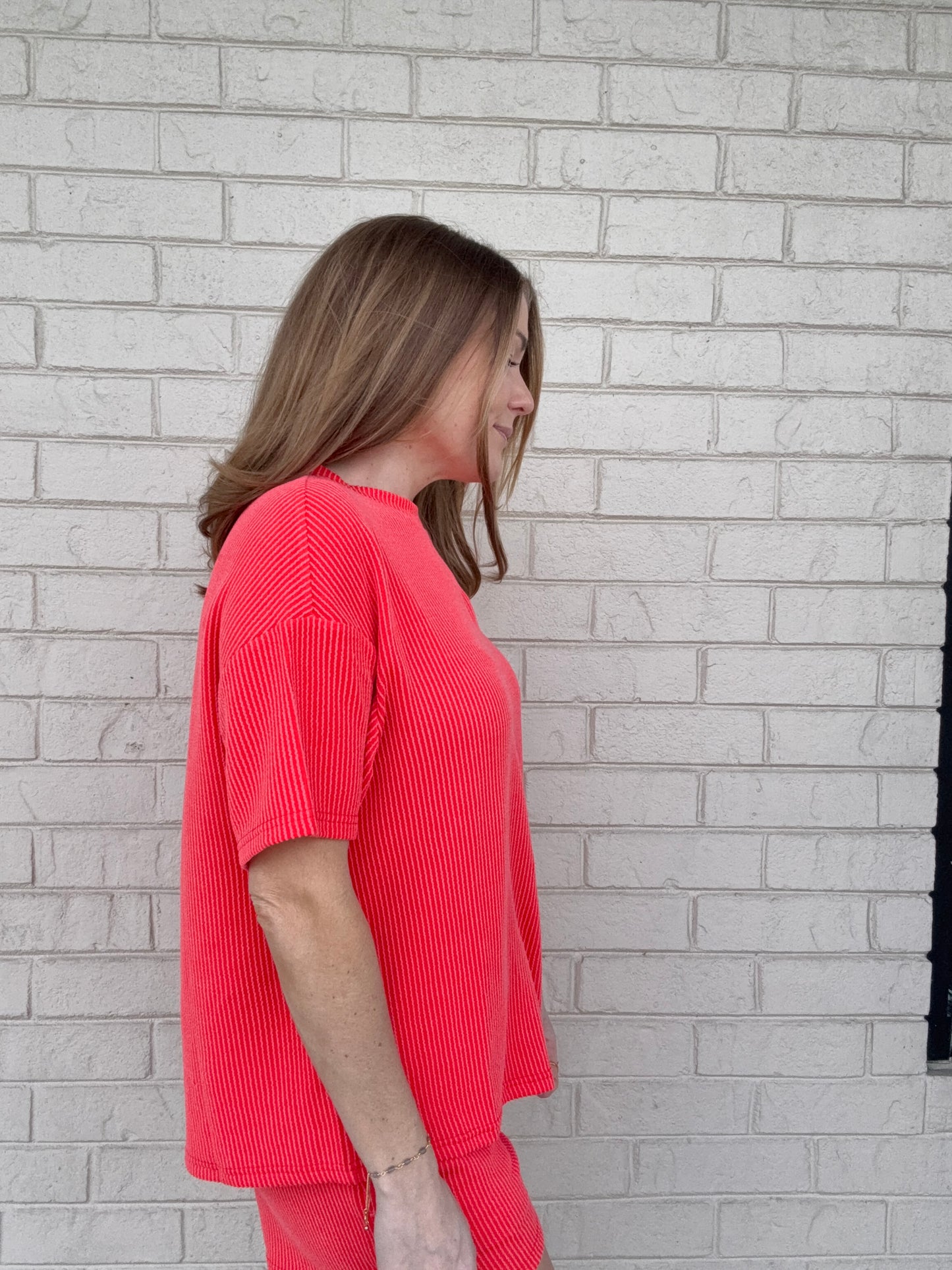 Coral Ribbed Matching Set