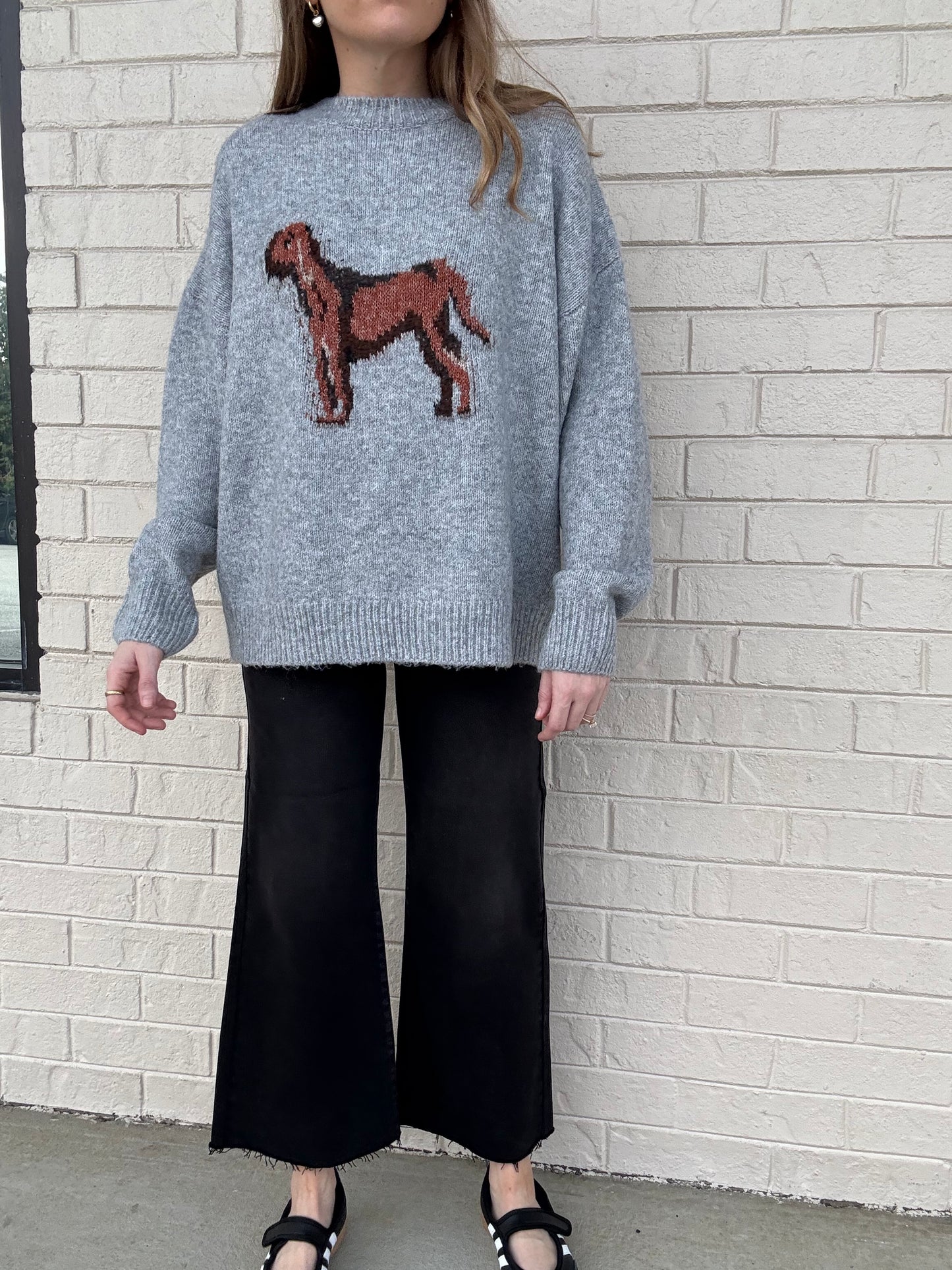 Grey Dog Print Sweater