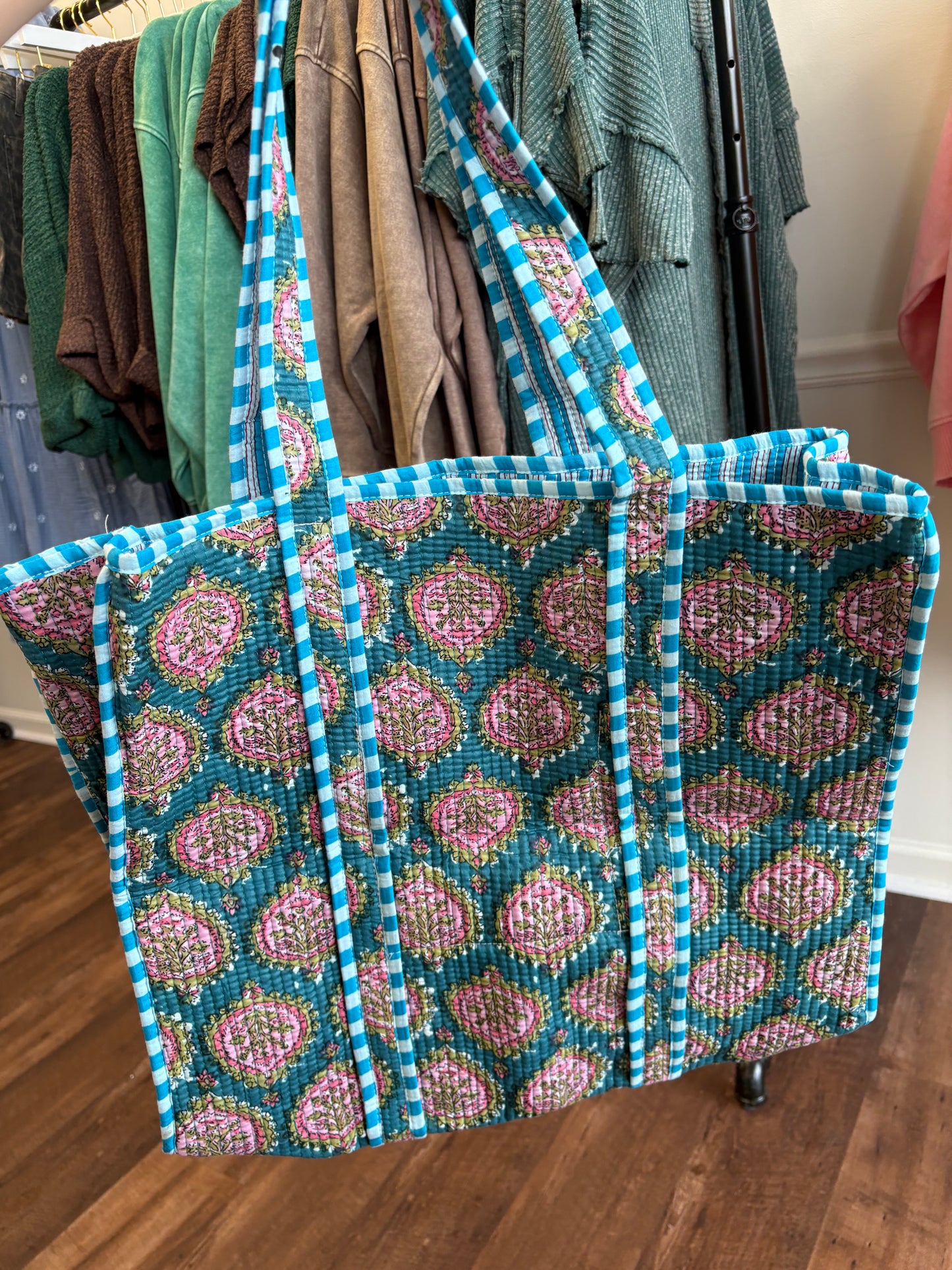 Teal Quilted Tote