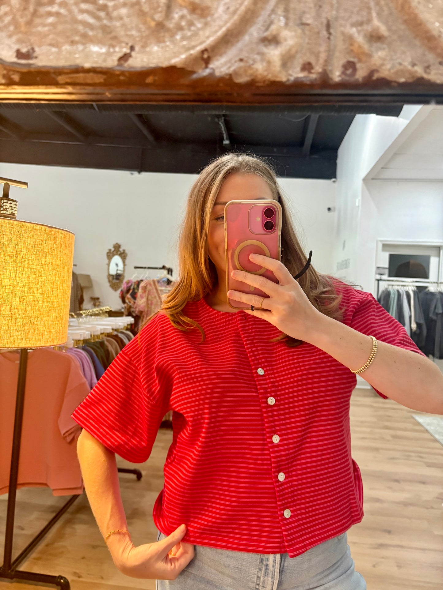 Camille Red Striped Top