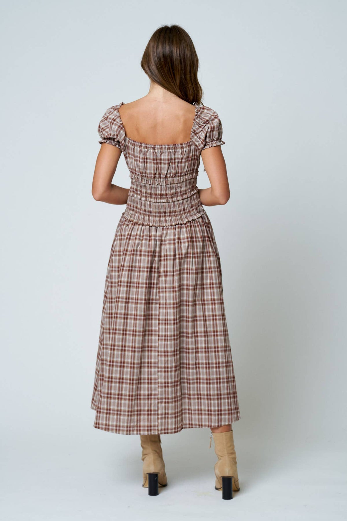 Burgundy Plaid Midi Dress