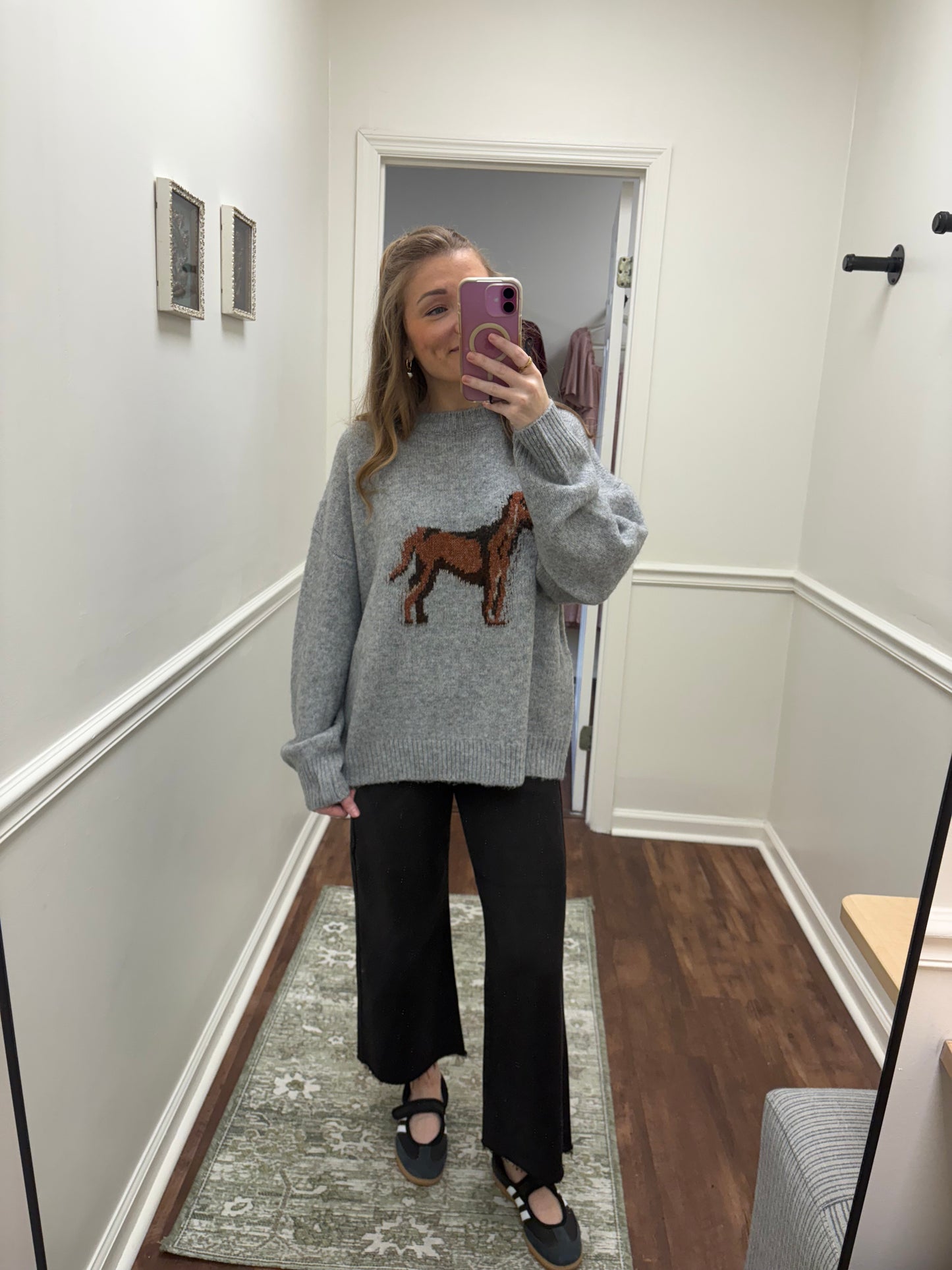 Grey Dog Print Sweater