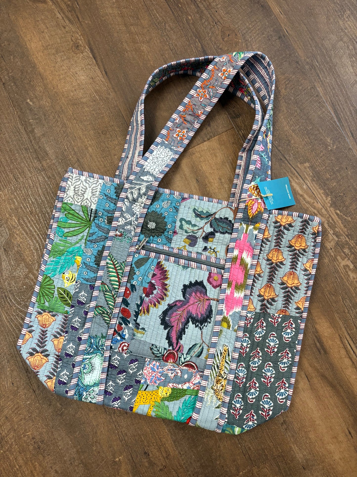 Blue Grey Quilted Square Tote