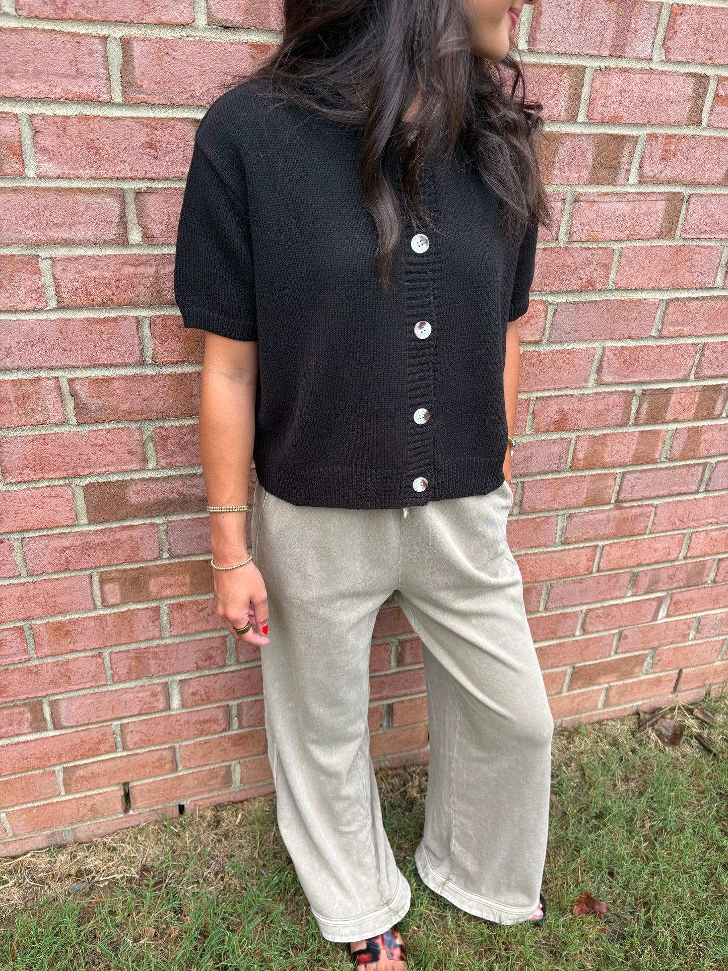 Black Knit Short Sleeve Cardigan