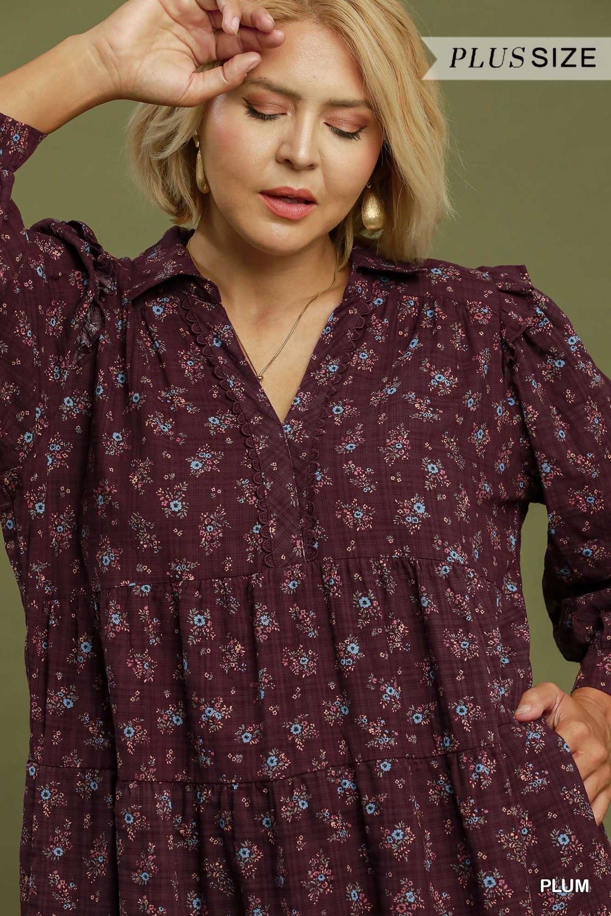Plum Ditsy Floral Midi Dress