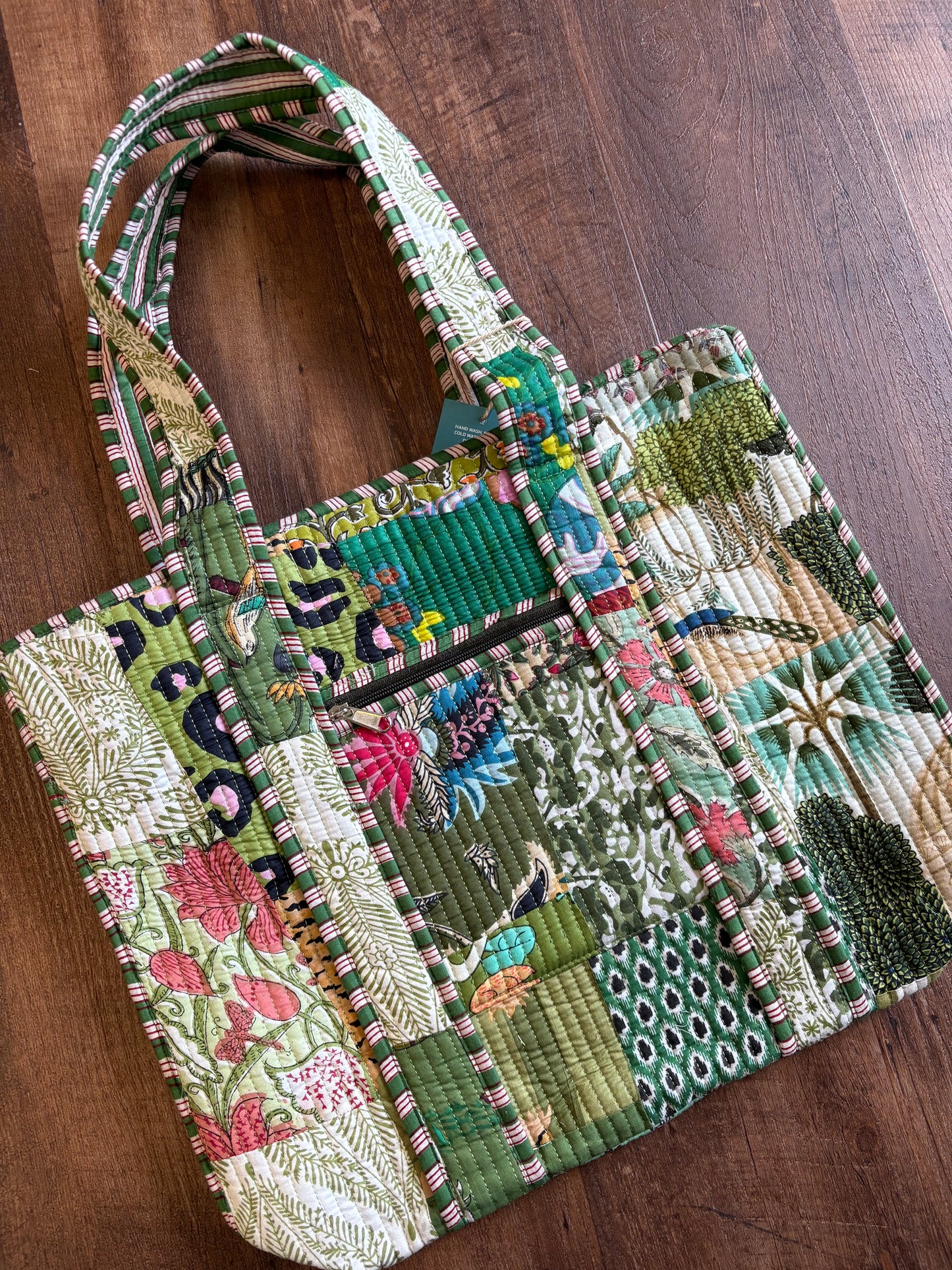 Green Quilted Square Tote
