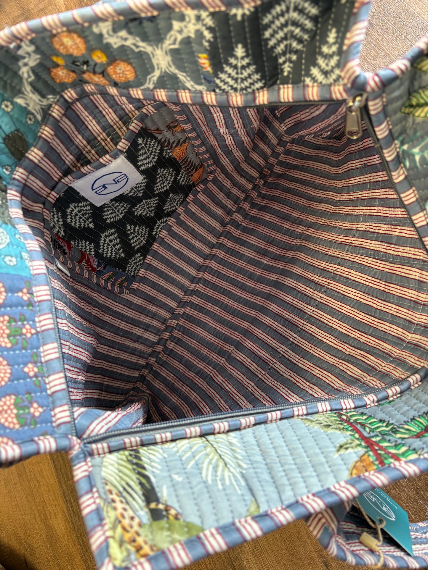 Blue Grey Quilted Square Tote