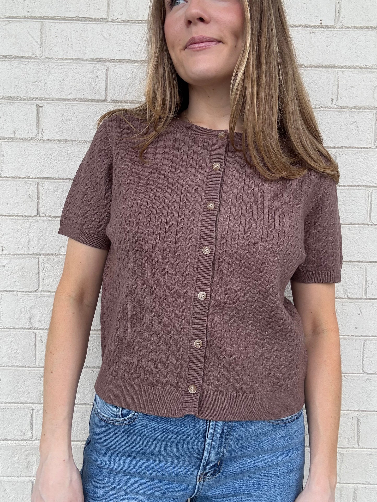 Brown Short Sleeve Cardigan
