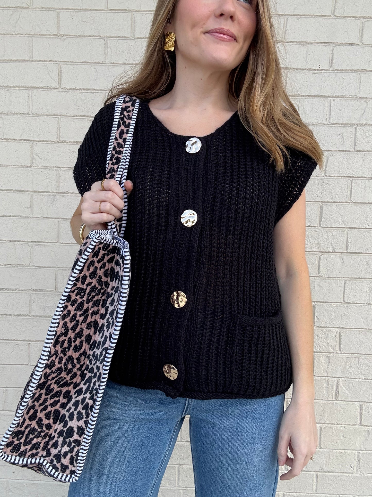 Marcy Black Button Sweater Vest