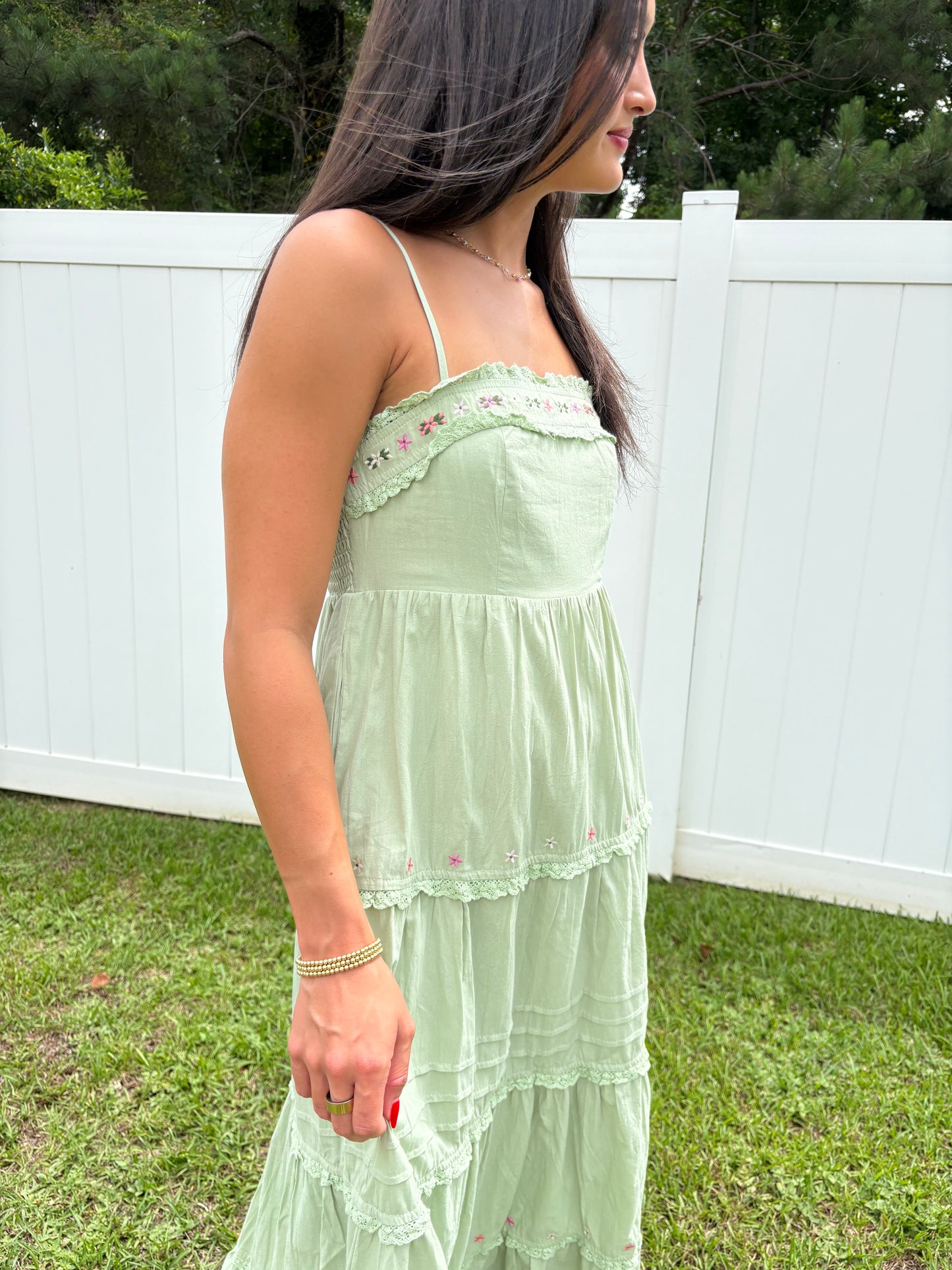 Sage Capri Embroidered Maxi Dress