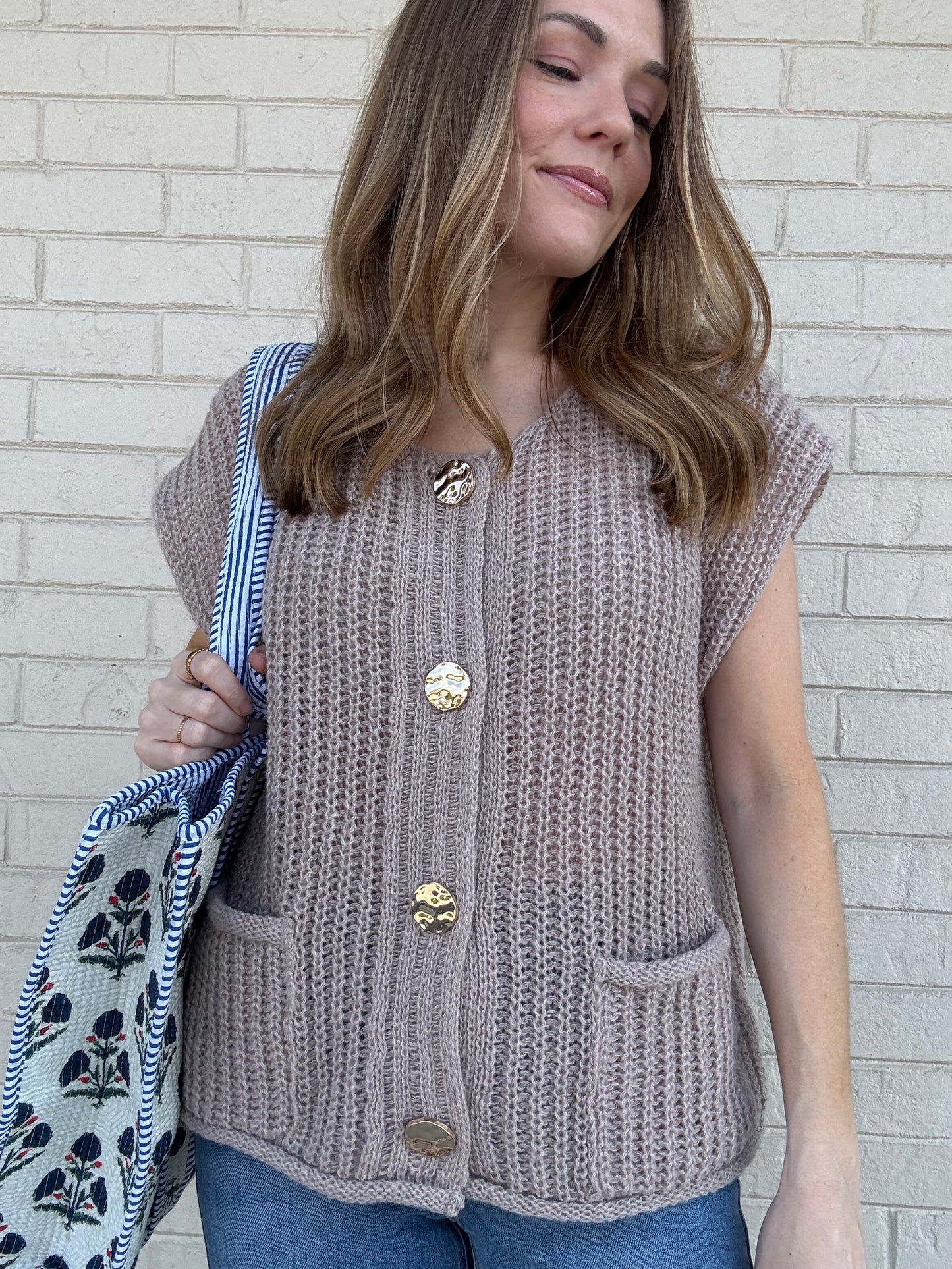 Marcy Mocha Button Sweater Vest