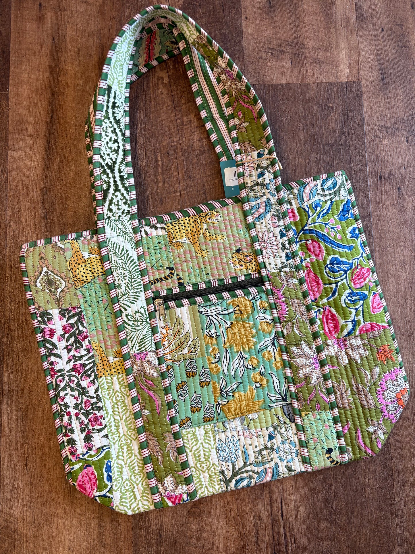 Green Quilted Square Tote