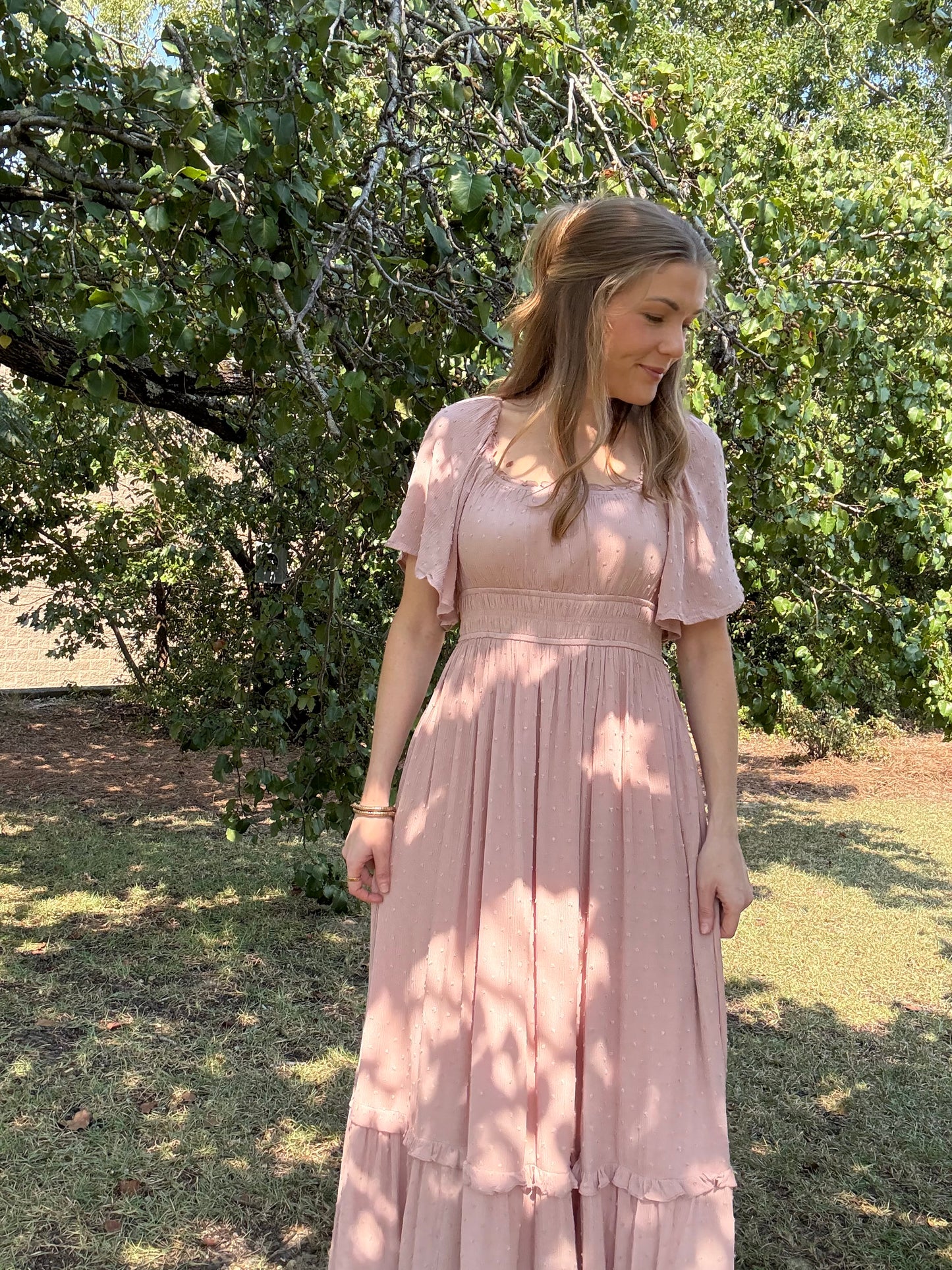 Tea Rose Swiss Dot Maxi Dress