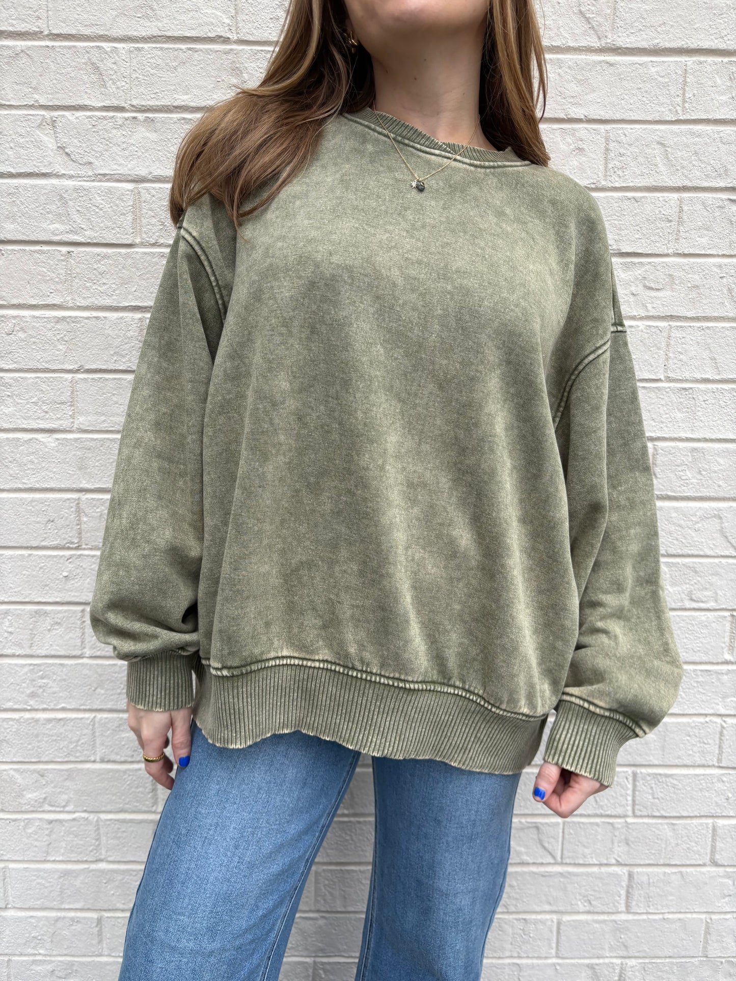 Nina Olive Washed Pullover