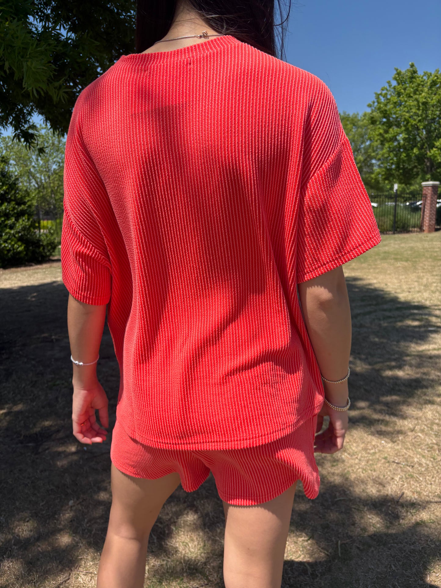 Coral Ribbed Matching Set