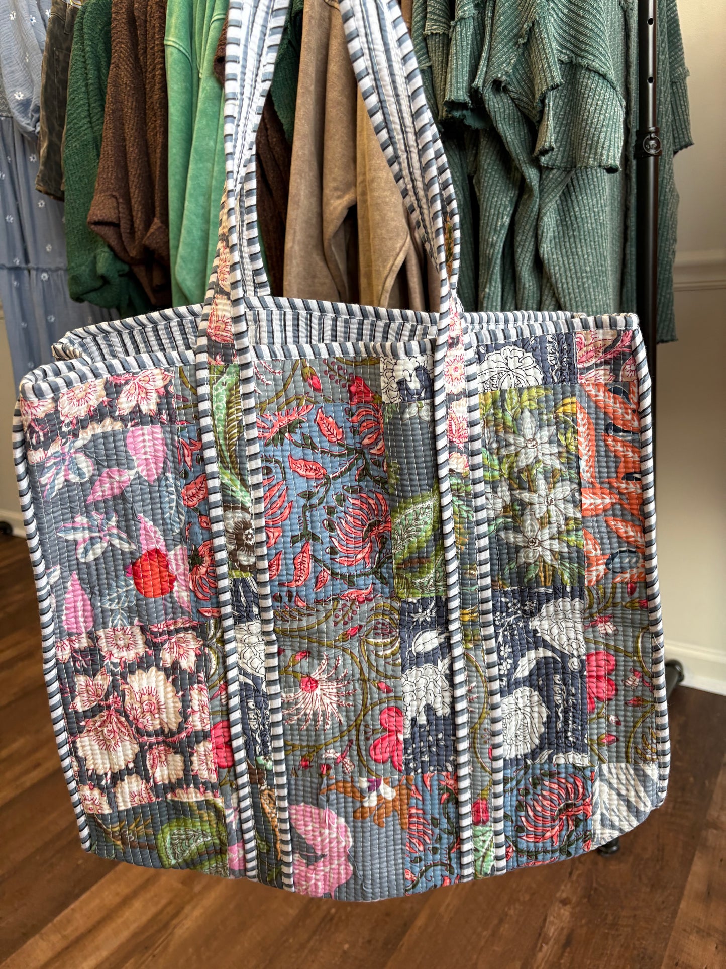 Grey Patchwork Quilted Tote