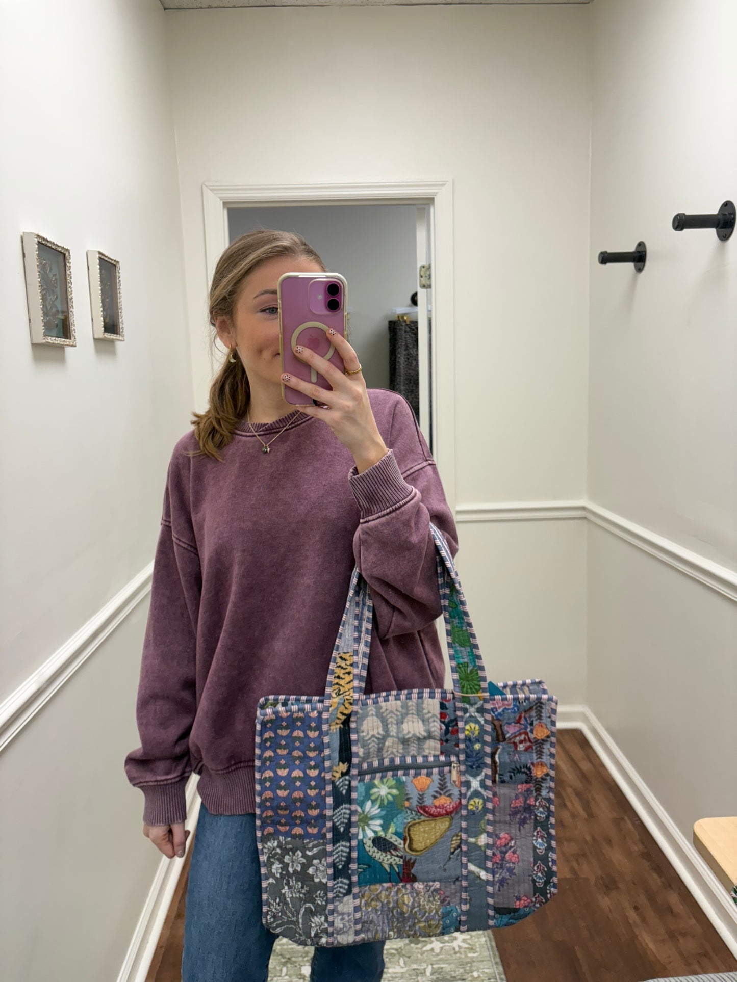 Blue Grey Quilted Square Tote