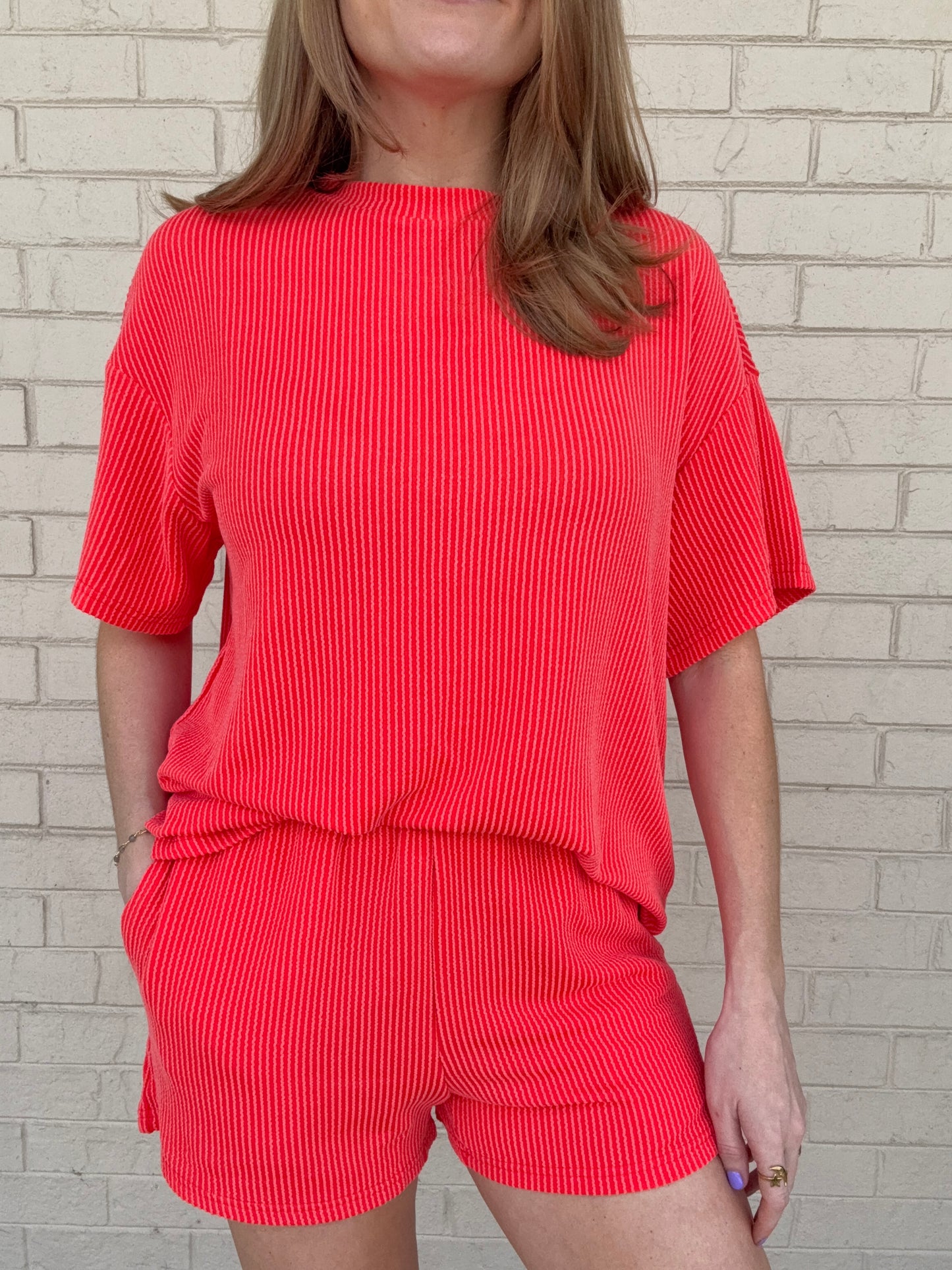 Coral Ribbed Matching Set