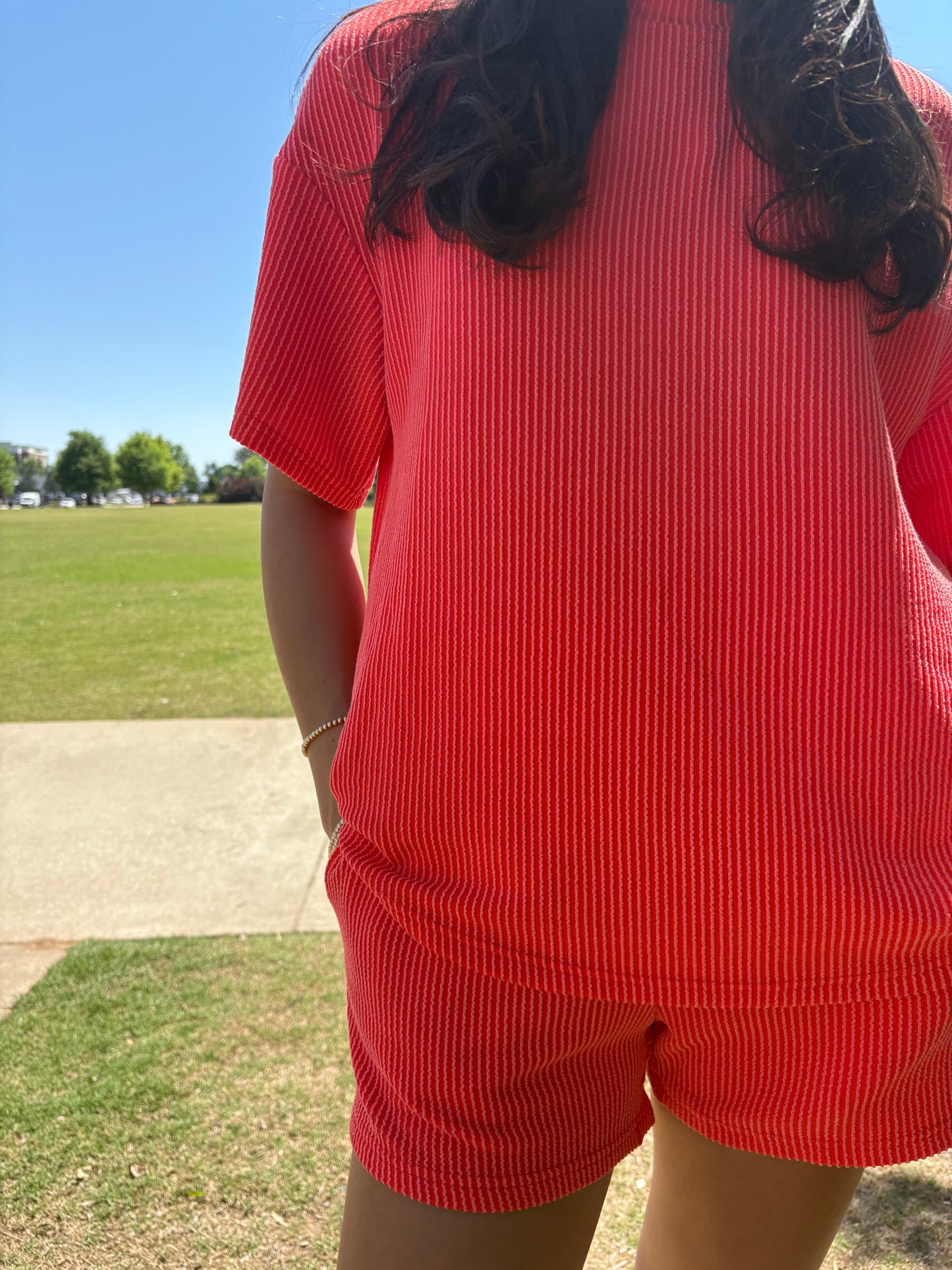 Coral Ribbed Matching Set
