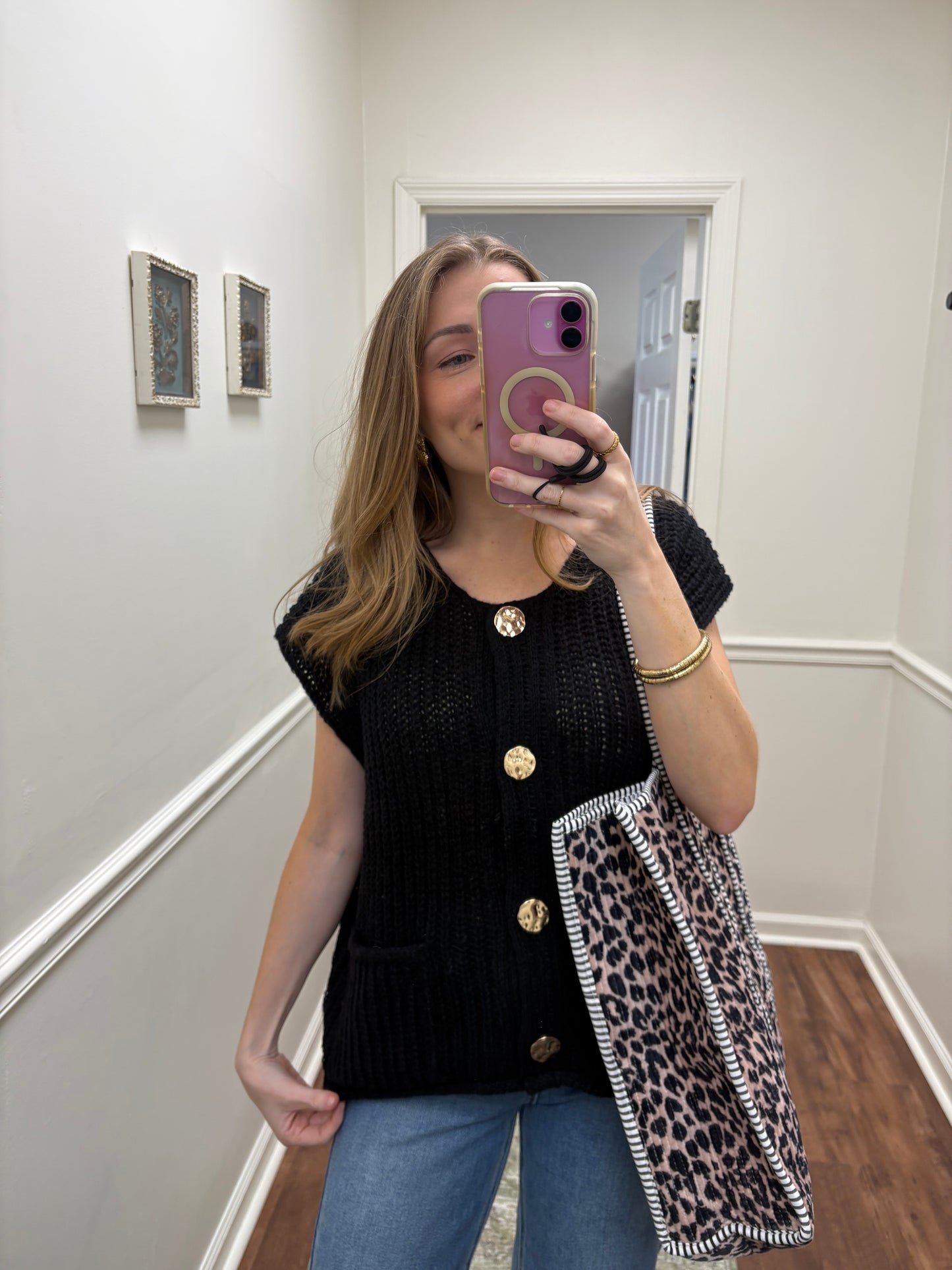 Marcy Black Button Sweater Vest