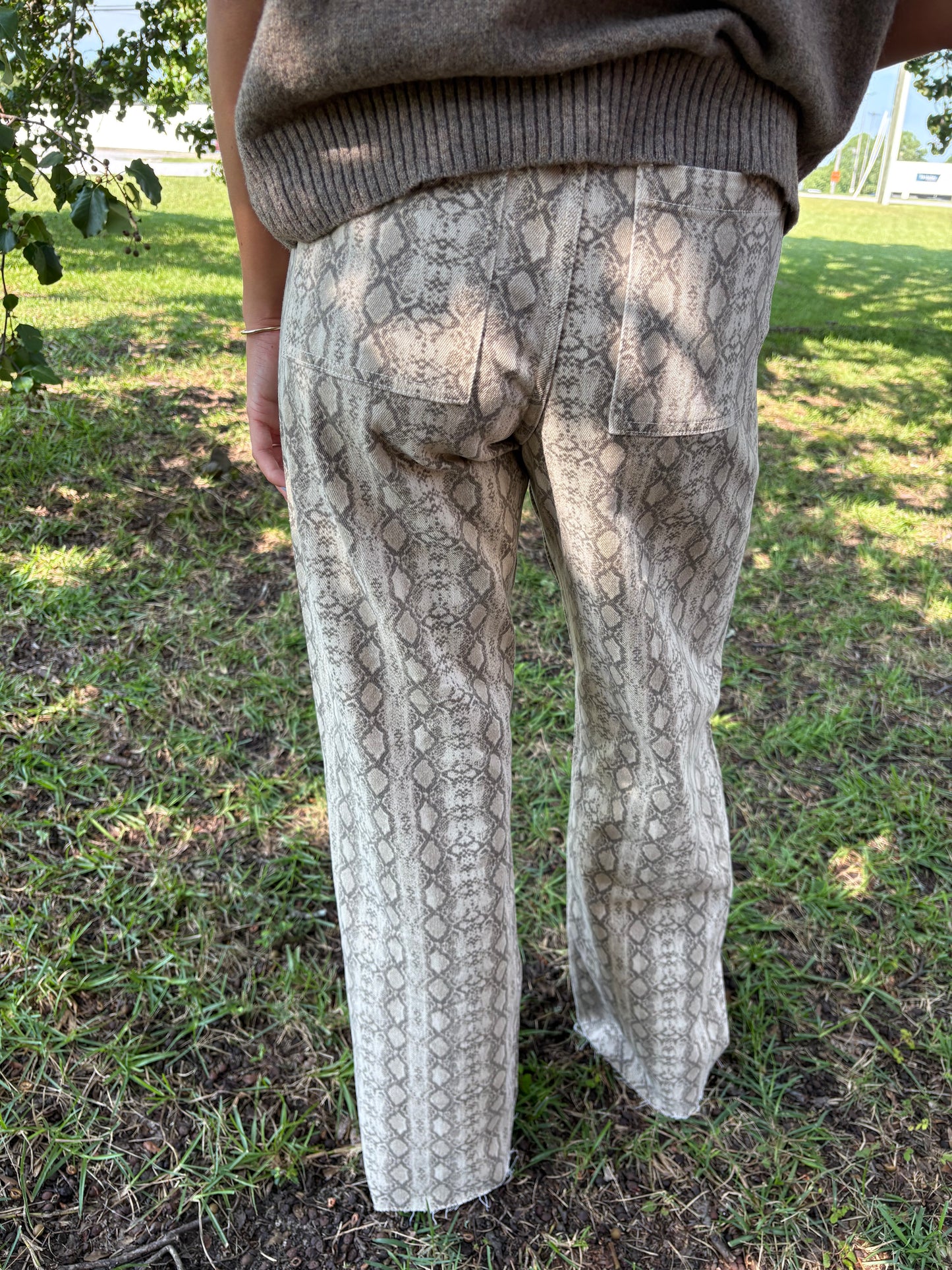 Beige Snake Denim Pants