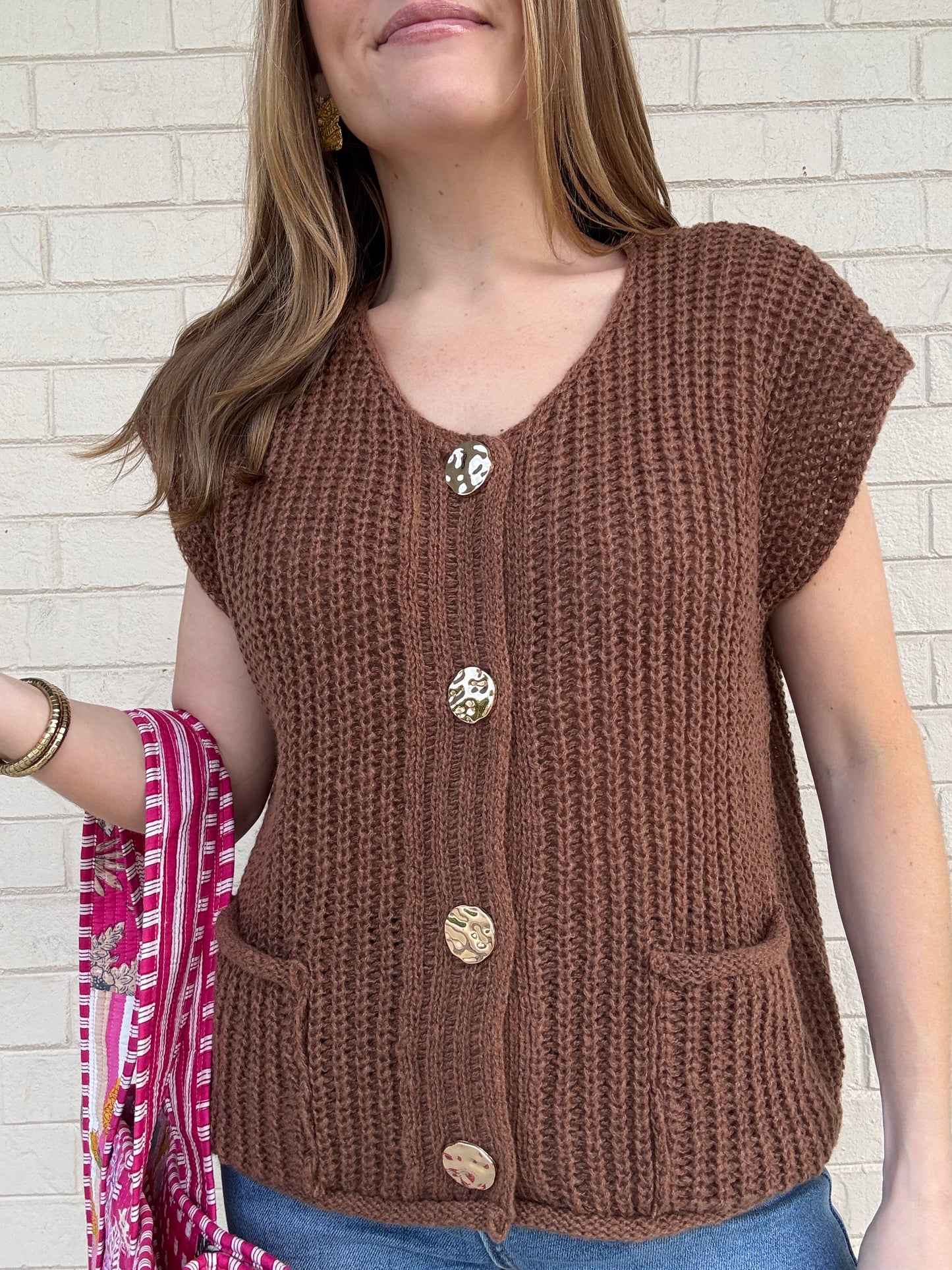 Marcy Camel Button Sweater Vest