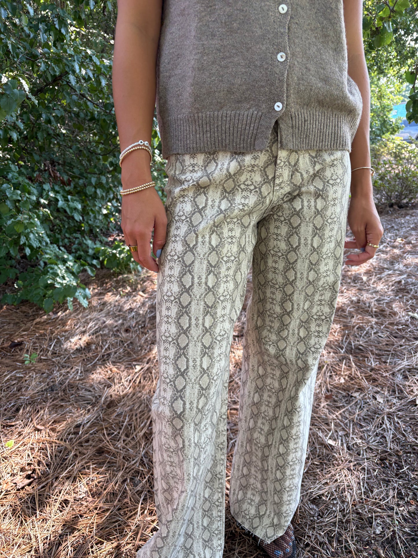 Beige Snake Denim Pants