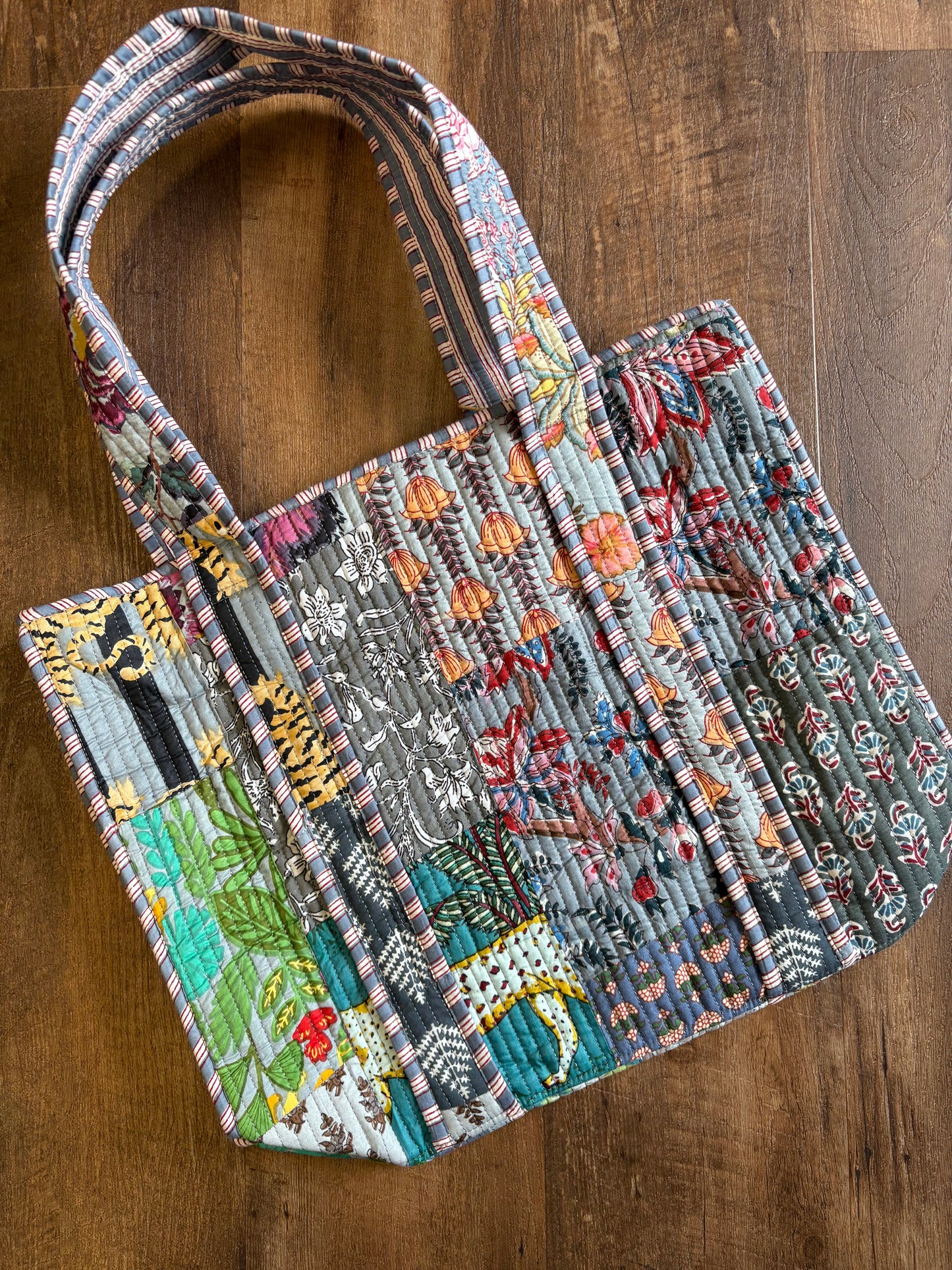 Blue Grey Quilted Square Tote