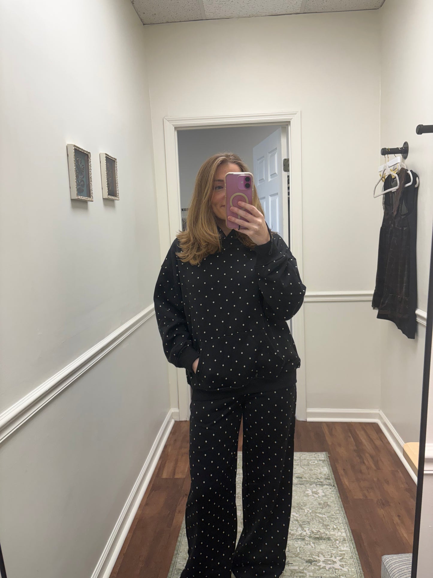 Black Polkadot Matching Hoodie and Pants Set
