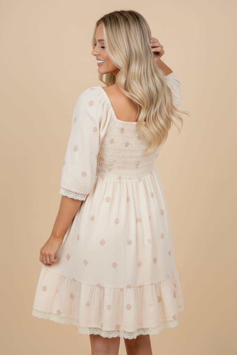 Bailey Cream Embroidered Mini Dress