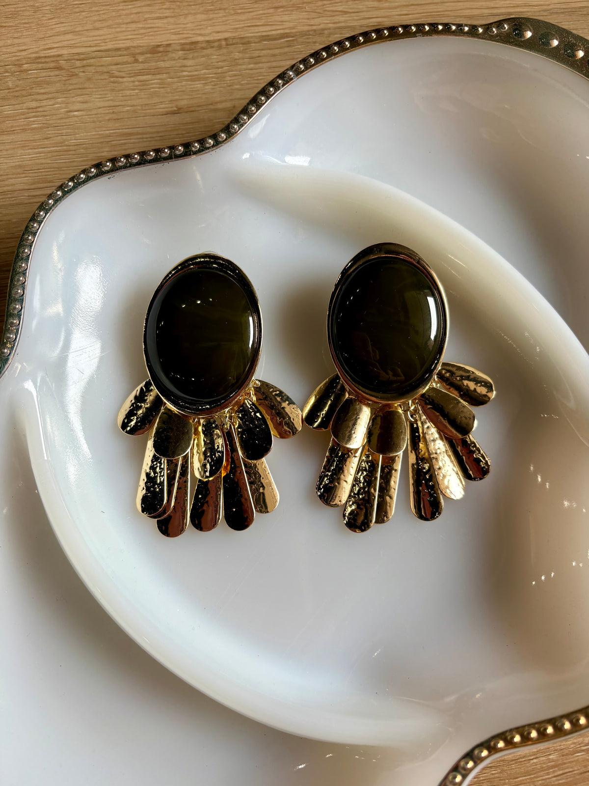 Olive Stone Gold Dangle Earrings