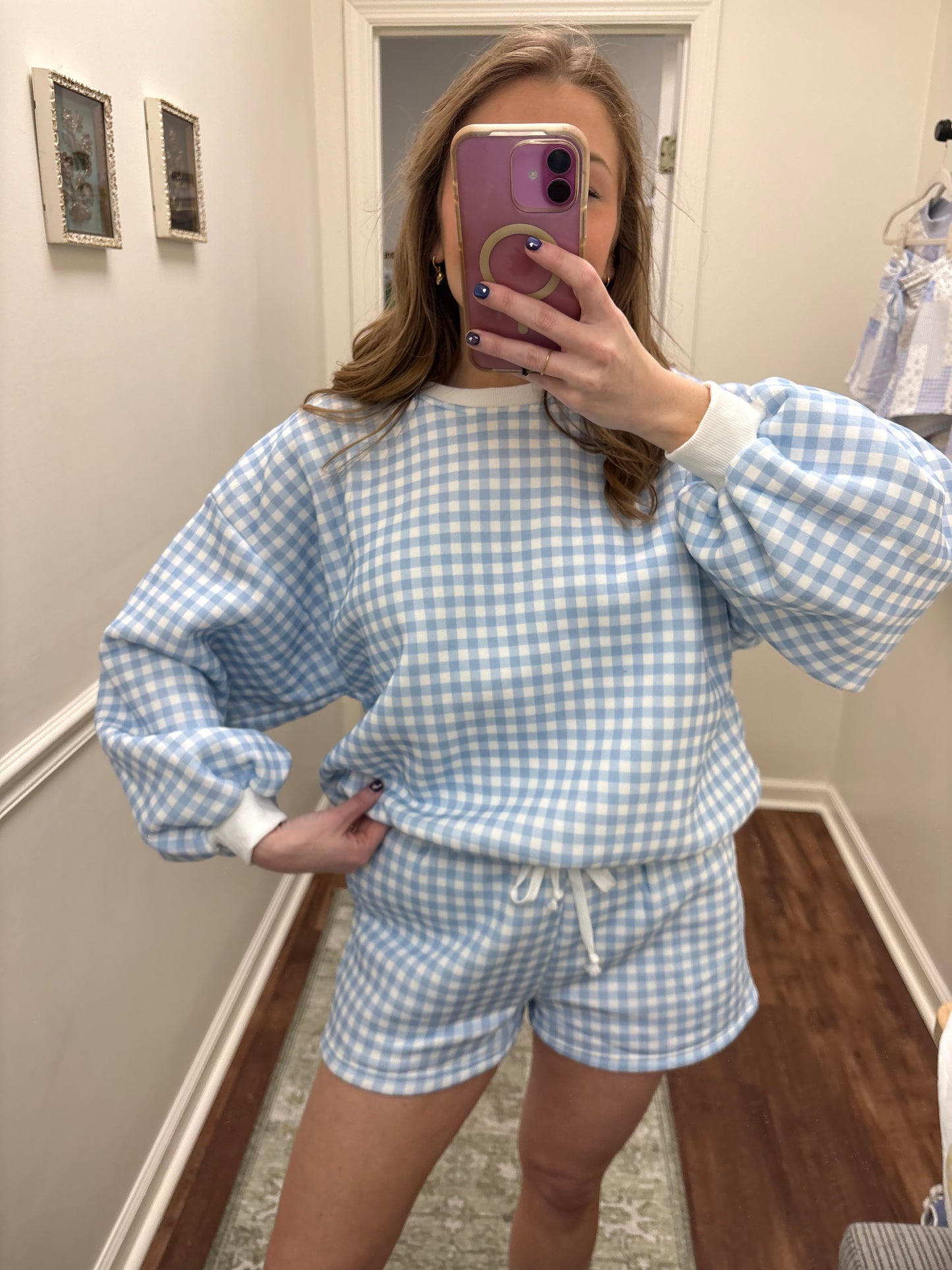 Baby Blue Gingham Shorts Set