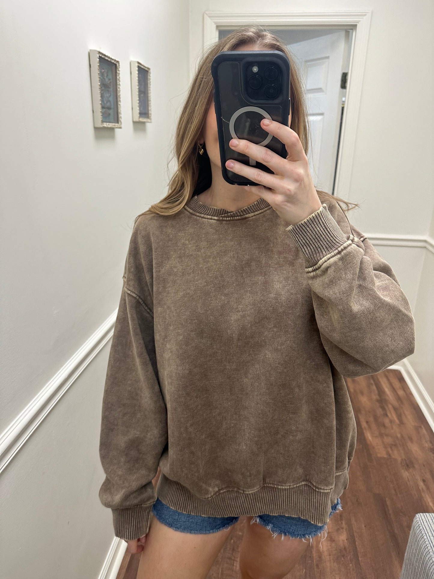 Nina Mocha Washed Pullover