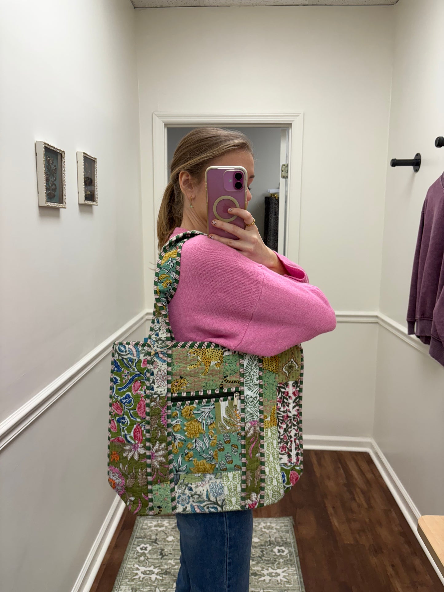 Green Quilted Square Tote